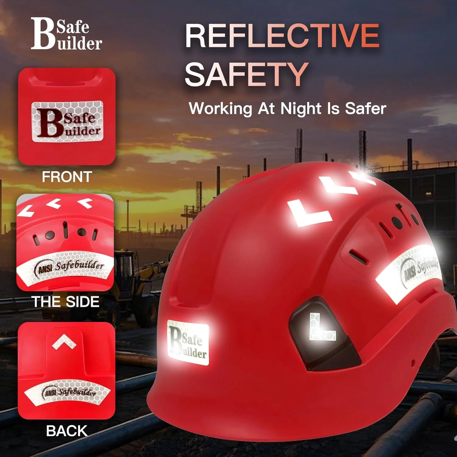 کلاه ایمنی ساختمانی SAFEBUILDER CR06، کلاه سخت ABS، سیستم تهویه قابل تنظیم، کلاه های سخت، محافظت از سر کار صنعتی برای مردان، دارای گواهی ANSI/ISEA Z89.1