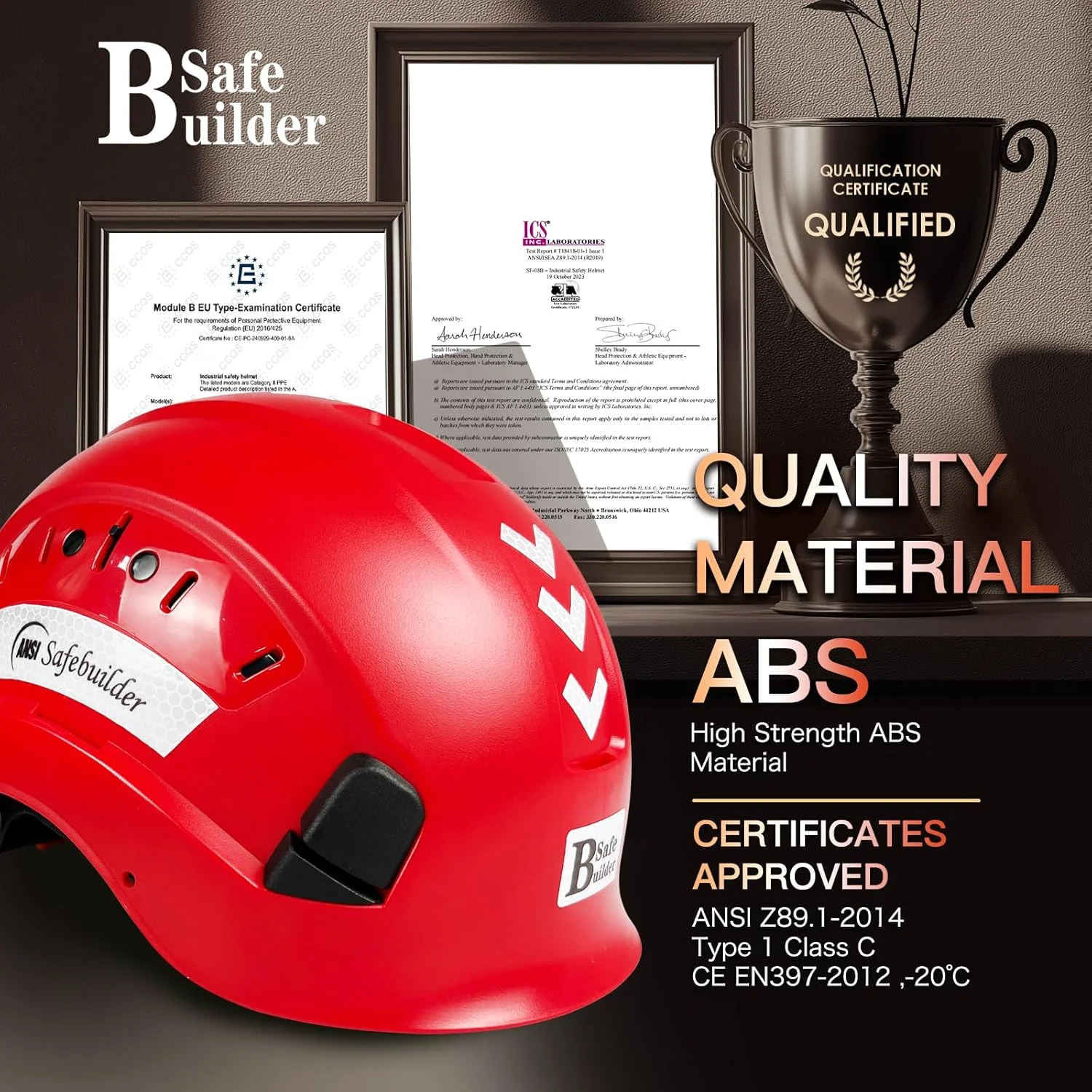 کلاه ایمنی ساختمانی SAFEBUILDER CR06، کلاه سخت ABS، سیستم تهویه قابل تنظیم، کلاه های سخت، محافظت از سر کار صنعتی برای مردان، دارای گواهی ANSI/ISEA Z89.1