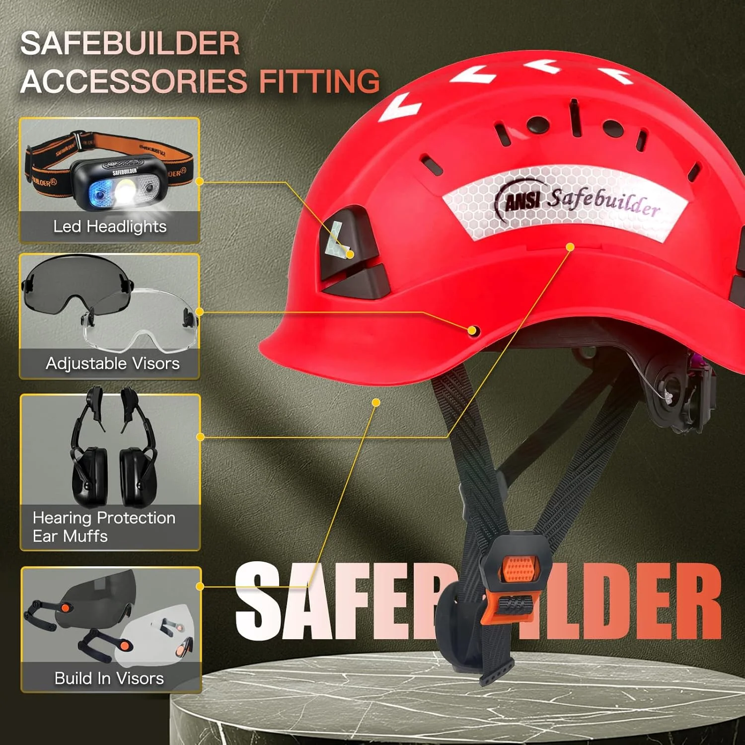 کلاه ایمنی ساختمانی SAFEBUILDER CR06، کلاه سخت ABS، سیستم تهویه قابل تنظیم، کلاه های سخت، محافظت از سر کار صنعتی برای مردان، دارای گواهی ANSI/ISEA Z89.1