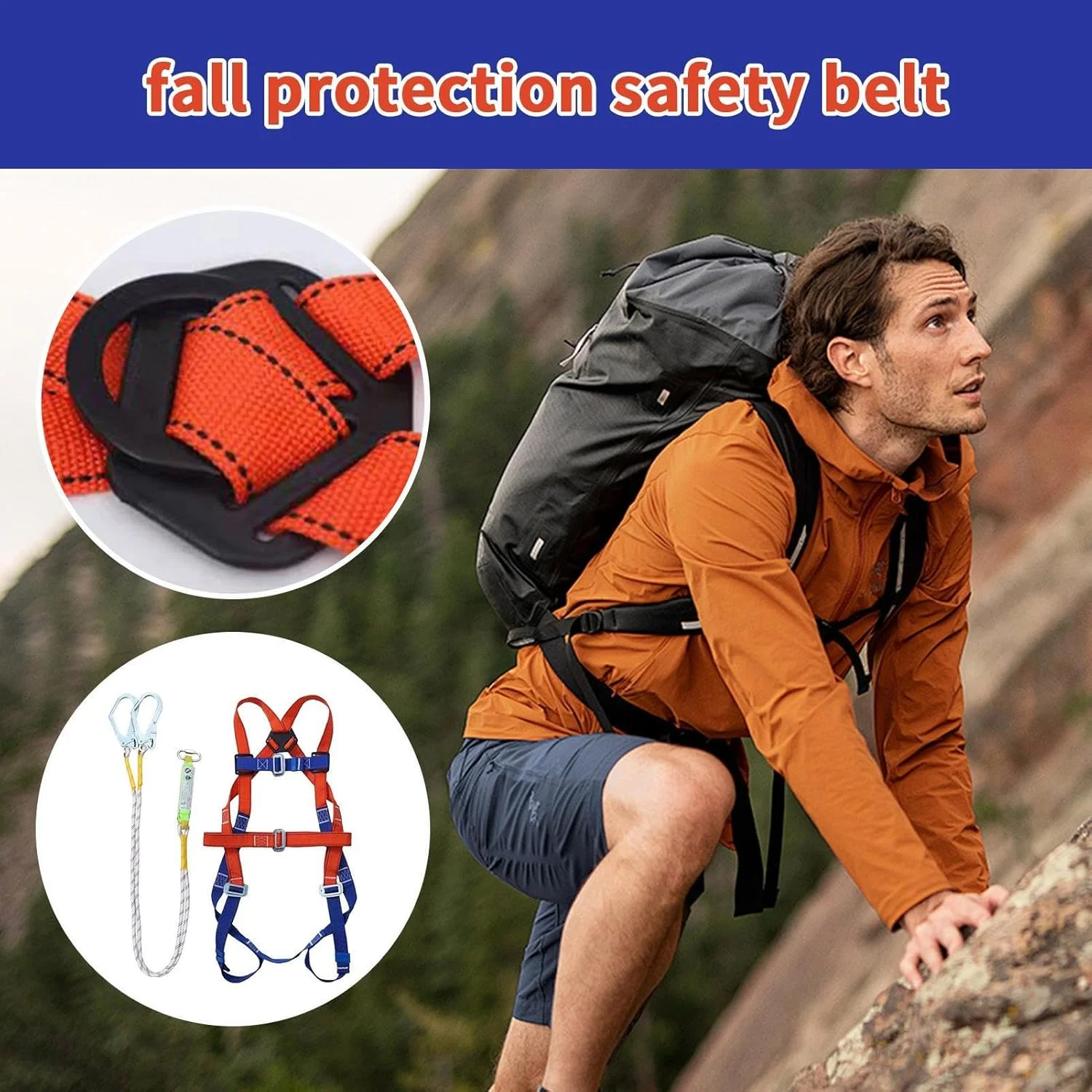 هارنس ایمنی ساختمانی | هارنس 5 نقطه ای تمام بدن - بند شانه قابل تنظیم طناب دنده انعطاف پذیر برای مردان، مناسب برای فعالیت های ساختمانی، باغبانی و صخره نوردی