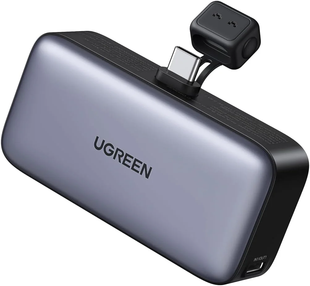 پاوربانک کوچک UGREEN برای آیفون با پایه تاشو، کانکتور USB-C داخلی، ظرفیت 5000 میلی آمپر ساعت، بسته باتری 20 واتی، شارژر قابل حمل 2 پورت برای سری آیفون 17/16، آیپد، سامسونگ گلکسی S25/S24، پیکسل 9