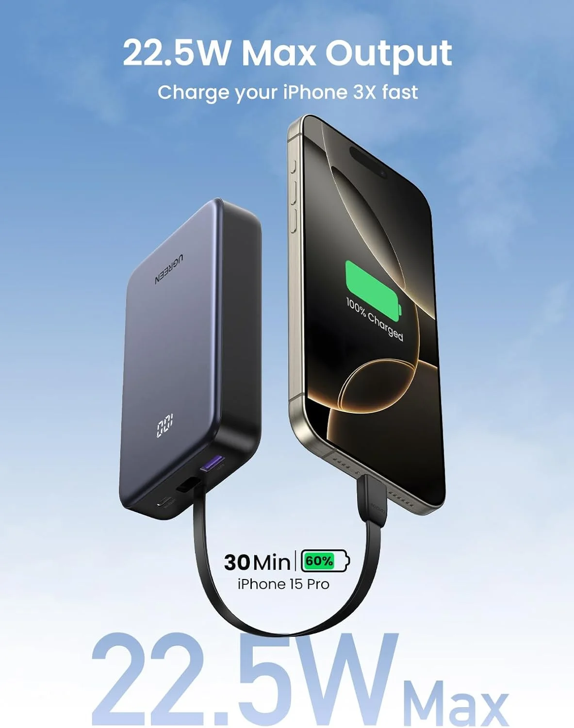 پاور بانک 20000 میلی آمپر ساعتی UGREEN، 22.5 وات، شارژر قابل حمل با کابل USB C داخلی، 1Type C، 1 USB A، بسته باتری تلفن همراه خارجی 3 خروجی برای آیفون 16 پرو/پرو مکس/16/15/14، گلکسی S25 Ultra و غیره پاور بانک 20000 میلی آمپر ساعتی UGREEN، 22.5 وات، شارژر قابل حمل با کابل USB C داخلی، 1Type C، 1 USB A، بسته باتری تلفن همراه خارجی 3 خروجی برای آیفون 16 پرو/پرو مکس/16/15/14، گلکسی S25 Ultra و غیره