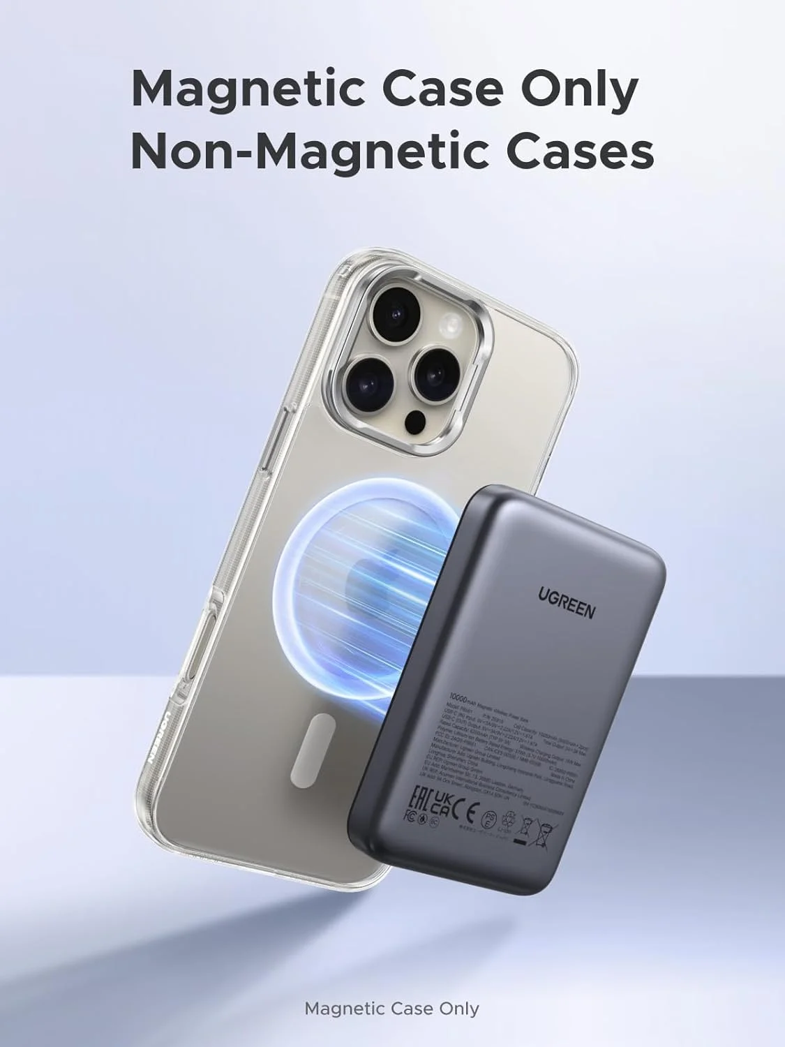 پاور بانک مگ سیف UGREEN با ظرفیت 10000mAh، شارژر بی سیم قابل حمل با شارژ سریع، شارژ سیمی PD 20W تلفن همراه، بسته باتری شارژر مگ سیف آیفون برای سری iPhone 12-17، خاکستری فضایی سامسونگ
