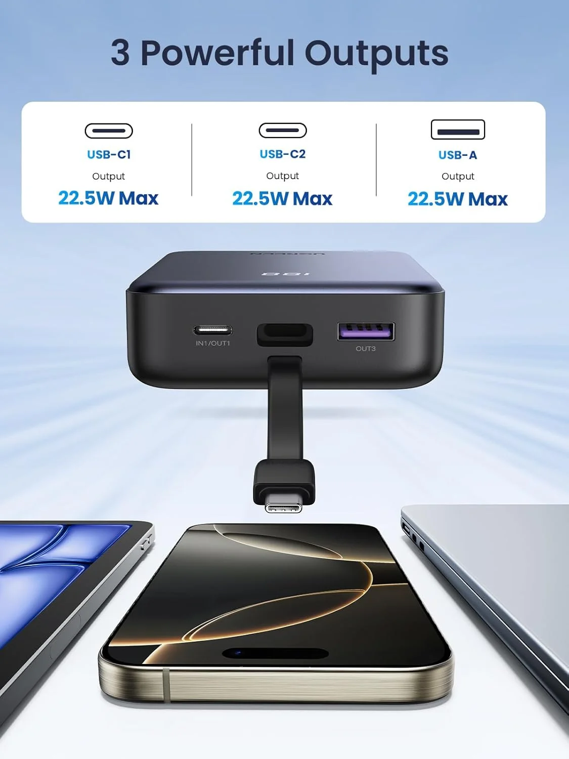 پاور بانک 20000 میلی آمپر ساعتی UGREEN، 22.5 وات، شارژر قابل حمل با کابل USB C داخلی، 1Type C، 1 USB A، بسته باتری تلفن همراه خارجی 3 خروجی برای آیفون 16 پرو/پرو مکس/16/15/14، گلکسی S25 Ultra و غیره پاور بانک 20000 میلی آمپر ساعتی UGREEN، 22.5 وات، شارژر قابل حمل با کابل USB C داخلی، 1Type C، 1 USB A، بسته باتری تلفن همراه خارجی 3 خروجی برای آیفون 16 پرو/پرو مکس/16/15/14، گلکسی S25 Ultra و غیره
