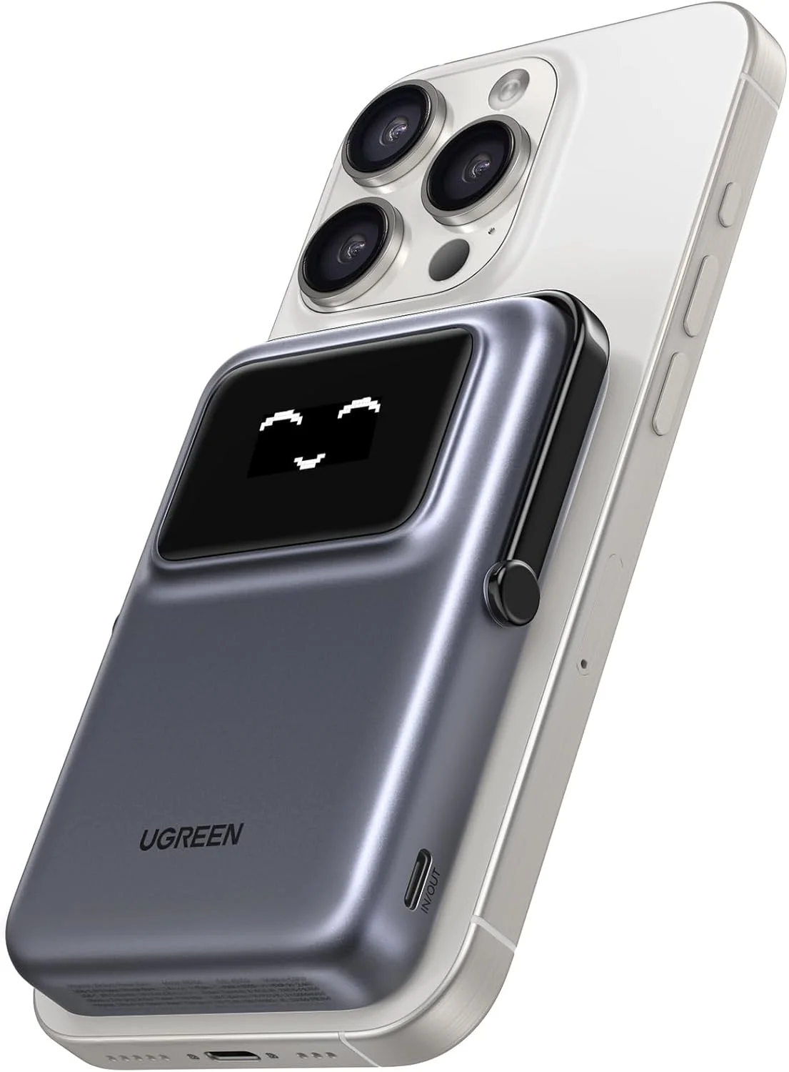 پاور بانک بی سیم UGREEN Uno با شارژ سریع 10000 میلی آمپر ساعت، شارژر قابل حمل مغناطیسی تلفن همراه PD20W با پایه تاشو و صفحه نمایش TFT، سازگار با MagSafe برای سری آیفون 17-12، مشکی