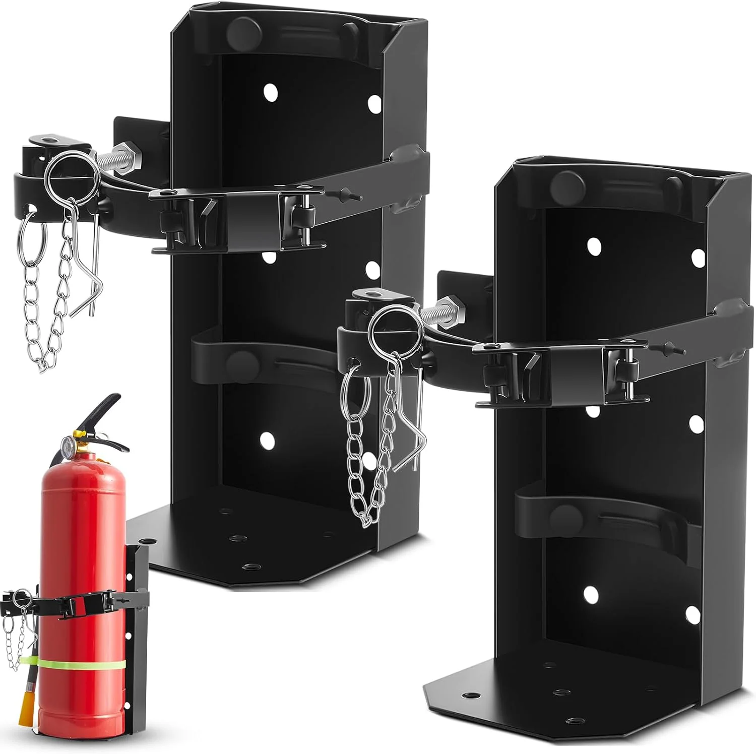 نگهدارنده کپسول آتش نشانی زونون، 2 عددی، فلزی، مقاوم، مناسب نصب دیواری در خانه، خودرو و کامیون، سایز مینی، کوچک و متوسط، مشکی (مناسب کپسول 10 پوندی)