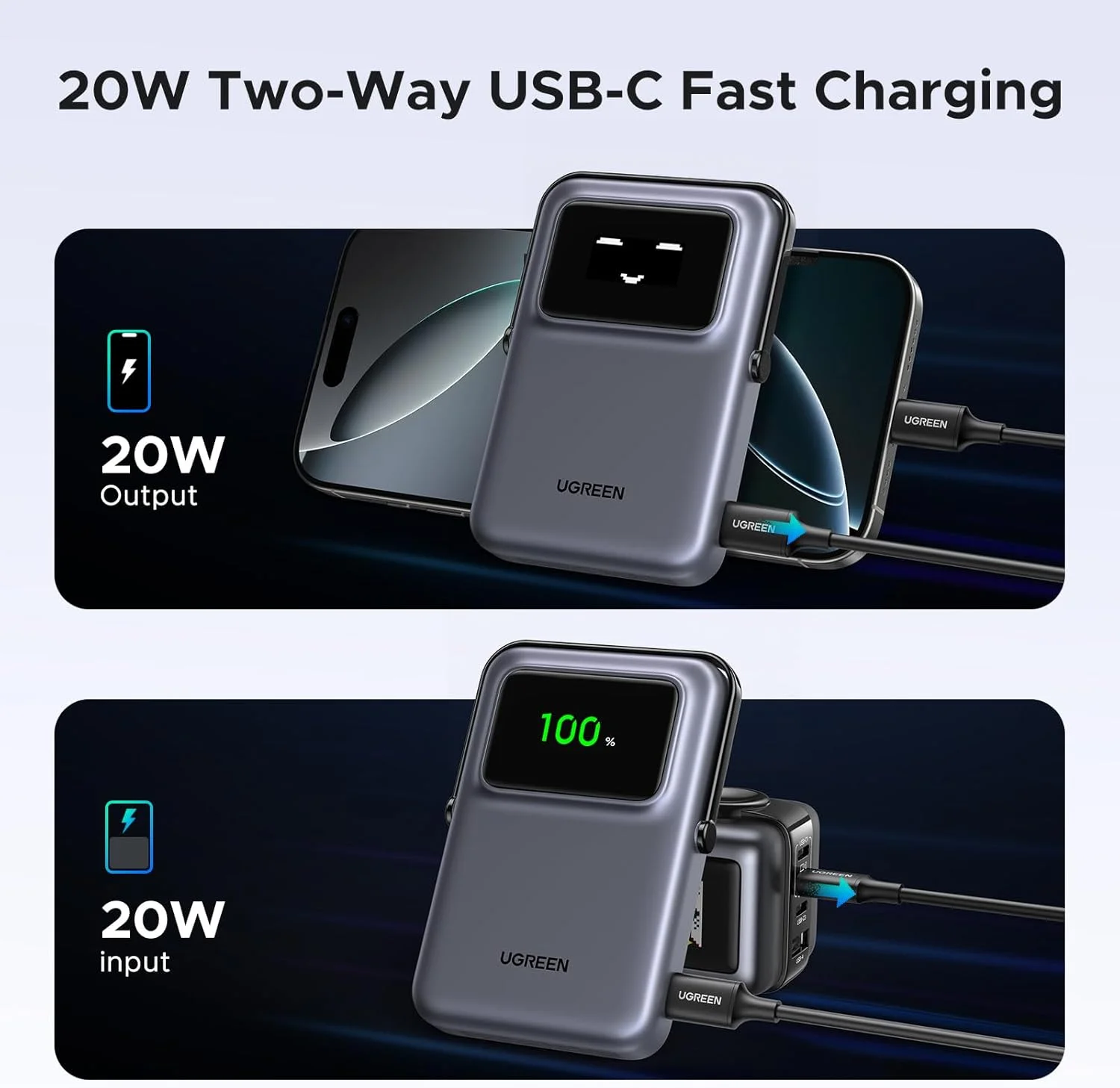 پاور بانک بی سیم UGREEN Uno با شارژ سریع 10000 میلی آمپر ساعت، شارژر قابل حمل مغناطیسی تلفن همراه PD20W با پایه تاشو و صفحه نمایش TFT، سازگار با MagSafe برای سری آیفون 17-12، مشکی پاور بانک بی سیم UGREEN Uno با شارژ سریع 10000 میلی آمپر ساعت، شارژر قابل حمل مغناطیسی تلفن همراه PD20W با پایه تاشو و صفحه نمایش TFT، سازگار با MagSafe برای سری آیفون 17-12، مشکی