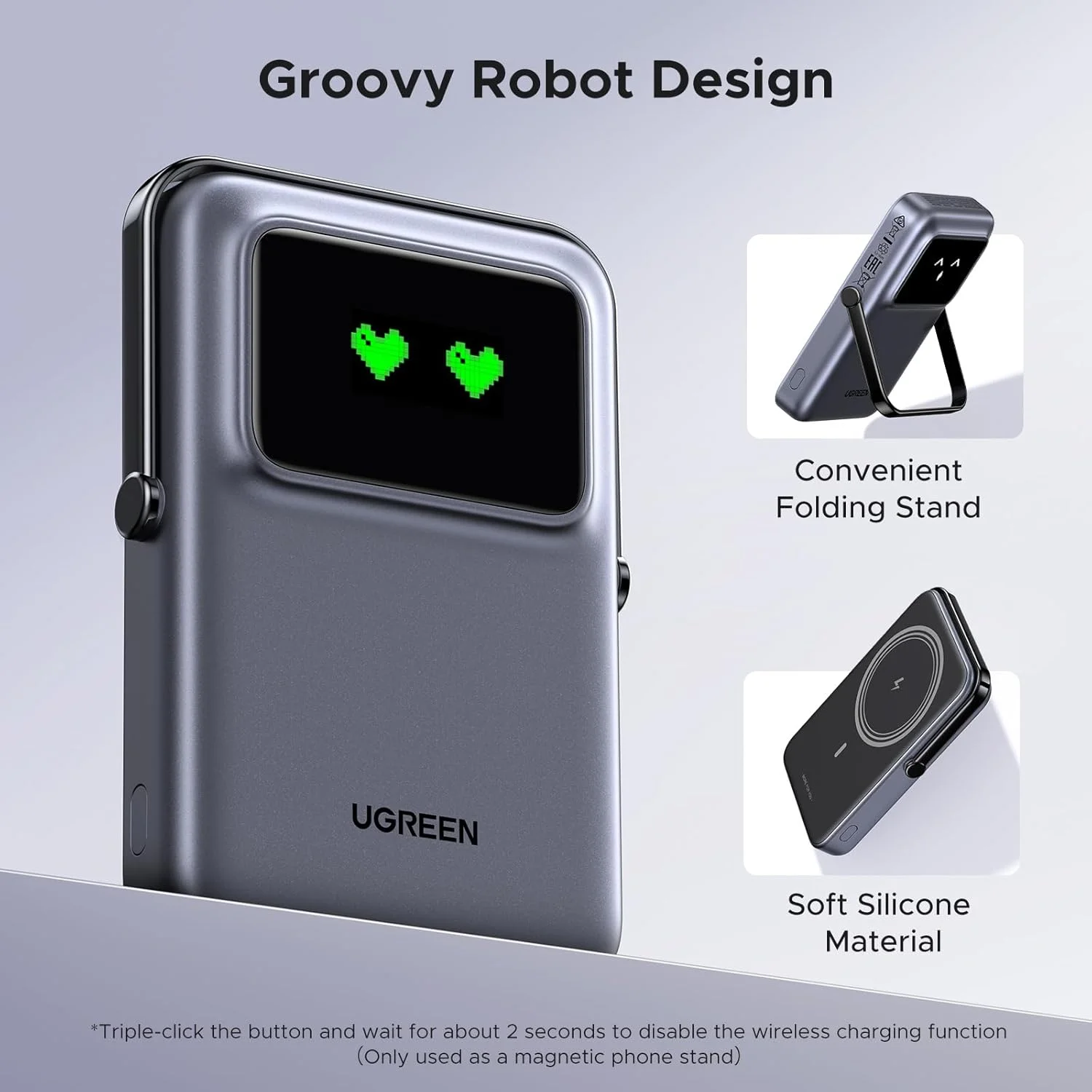 پاور بانک بی سیم UGREEN Uno با شارژ سریع 10000 میلی آمپر ساعت، شارژر قابل حمل مغناطیسی تلفن همراه PD20W با پایه تاشو و صفحه نمایش TFT، سازگار با MagSafe برای سری آیفون 17-12، مشکی پاور بانک بی سیم UGREEN Uno با شارژ سریع 10000 میلی آمپر ساعت، شارژر قابل حمل مغناطیسی تلفن همراه PD20W با پایه تاشو و صفحه نمایش TFT، سازگار با MagSafe برای سری آیفون 17-12، مشکی
