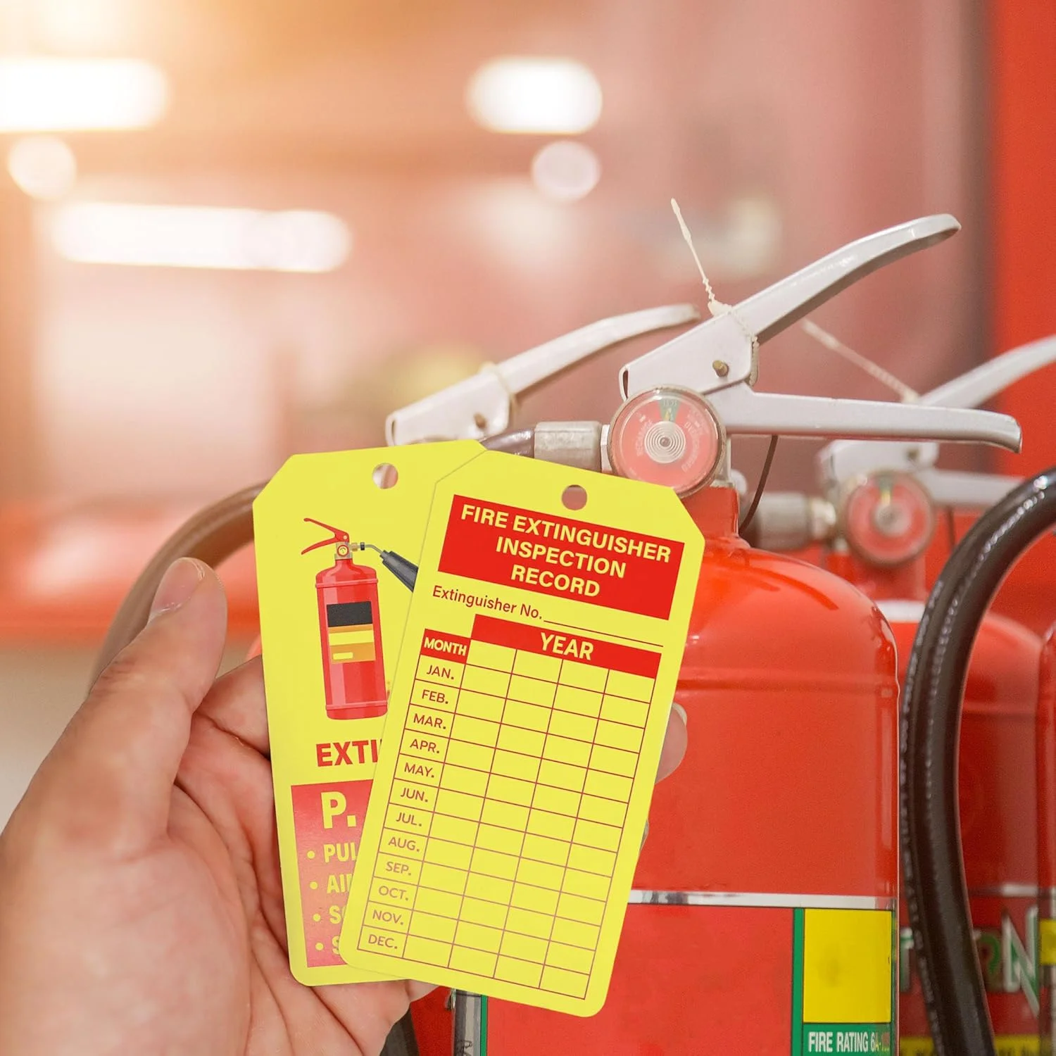 YHNTGB 160 عدد برچسب کپسول آتش نشانی به همراه بست کمربندی سیمی قابل تنظیم، برچسب های ثبت بازرسی ماهانه برای فضای داخلی و خارجی، 10.6 در 5.3 سانتی متر، زرد