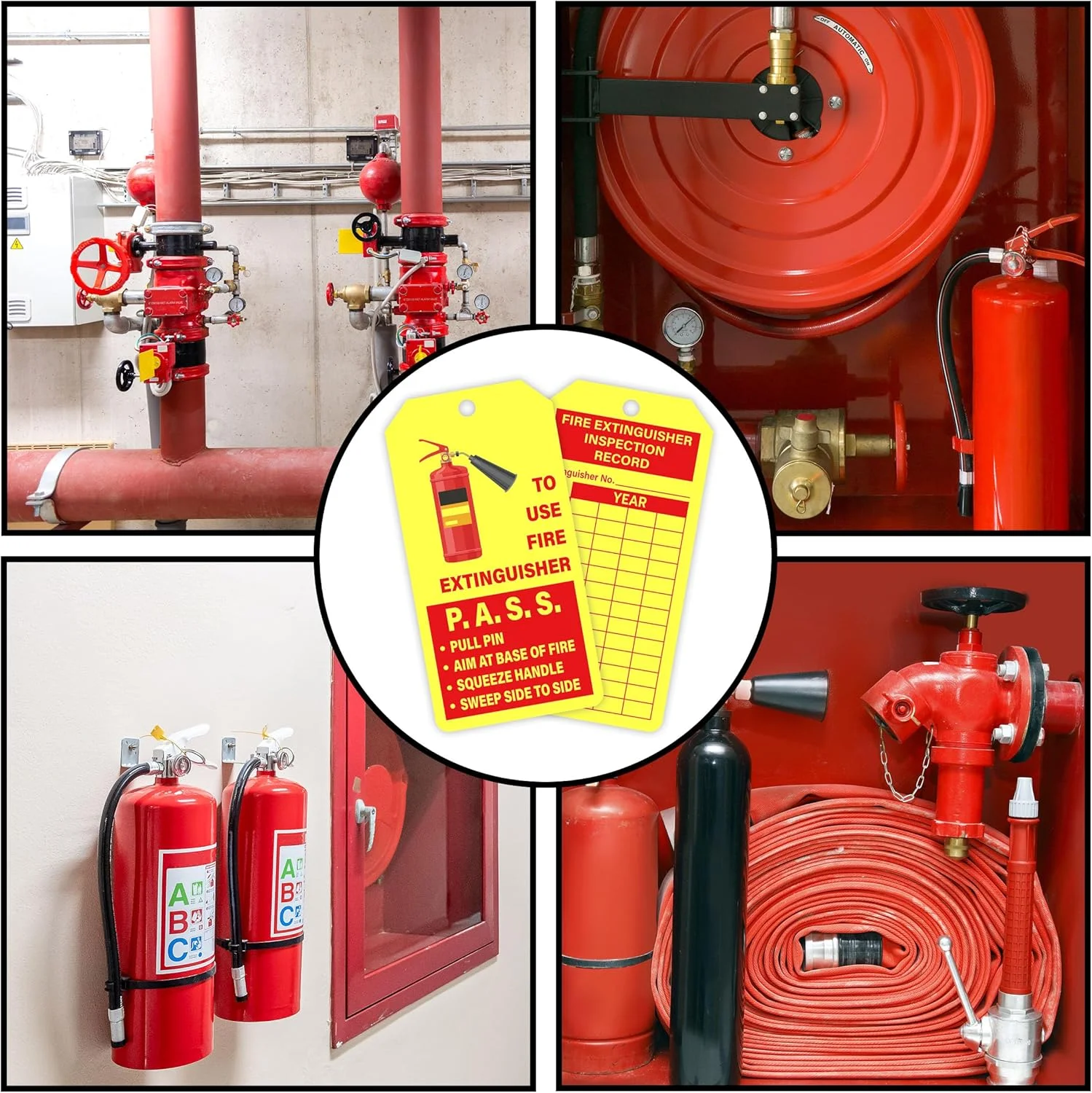YHNTGB 160 عدد برچسب کپسول آتش نشانی به همراه بست کمربندی سیمی قابل تنظیم، برچسب های ثبت بازرسی ماهانه برای فضای داخلی و خارجی، 10.6 در 5.3 سانتی متر، زرد