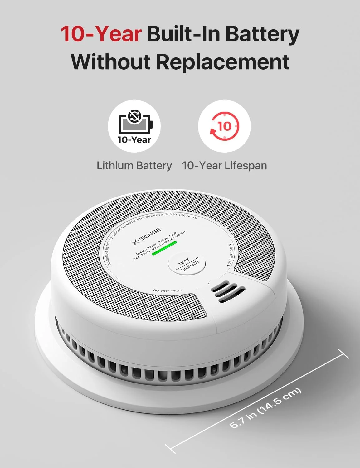 آشکارساز دود و مونوکسید کربن بی‌سیم X-Sense، آلارم آتش و CO با باتری 10 ساله، مدل SC06-W، بسته‌ی 1 عددی