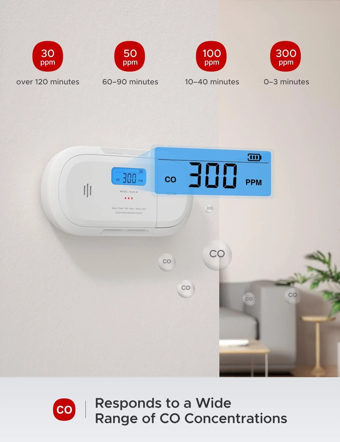 دتکتور مونوکسید کربن X-Sense با حافظه پیک، سنسور دقیق با باتری 10 ساله و نمایشگر LCD، دارای گواهینامه TÜV Rheinland مطابق با استاندارد EN 50291، مدل XC04-R