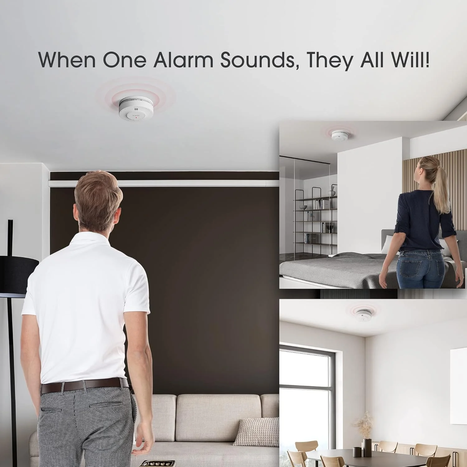 آشکارساز دود شبکه ای X-Sense با باتری 10 ساله، آلارم آتش با کلید قطع صدا، مطابق با استاندارد EN 14604، مدل SD19-W، مجموعه 3 عددی