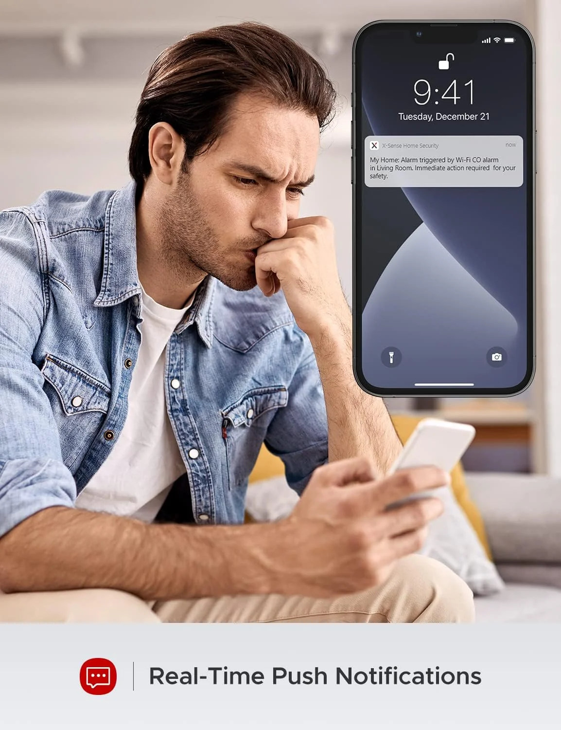 آلارم مونوکسید کربن هوشمند وای فای X-Sense، آشکارساز مونوکسید کربن، اعلان‌های فوری از طریق برنامه امنیتی خانه X-Sense، باتری قابل تعویض، طراحی ایستاده، XC04-WX