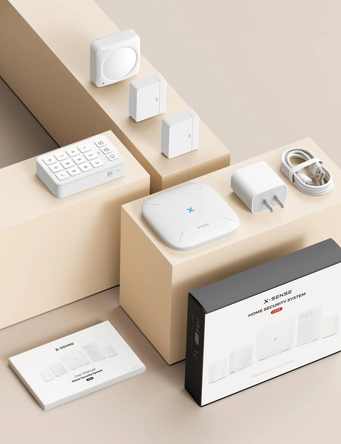 سیستم امنیتی خانه هوشمند X-Sense، مجموعه 5 تکه سیستم امنیتی بی سیم، پشتیبانی از هشدارهای برنامه تلفن همراه، سازگار با الکسا، شامل 1 ایستگاه پایه، 2 سنسور درب، 1 سنسور حرکتی، 1 صفحه کلید، AS05