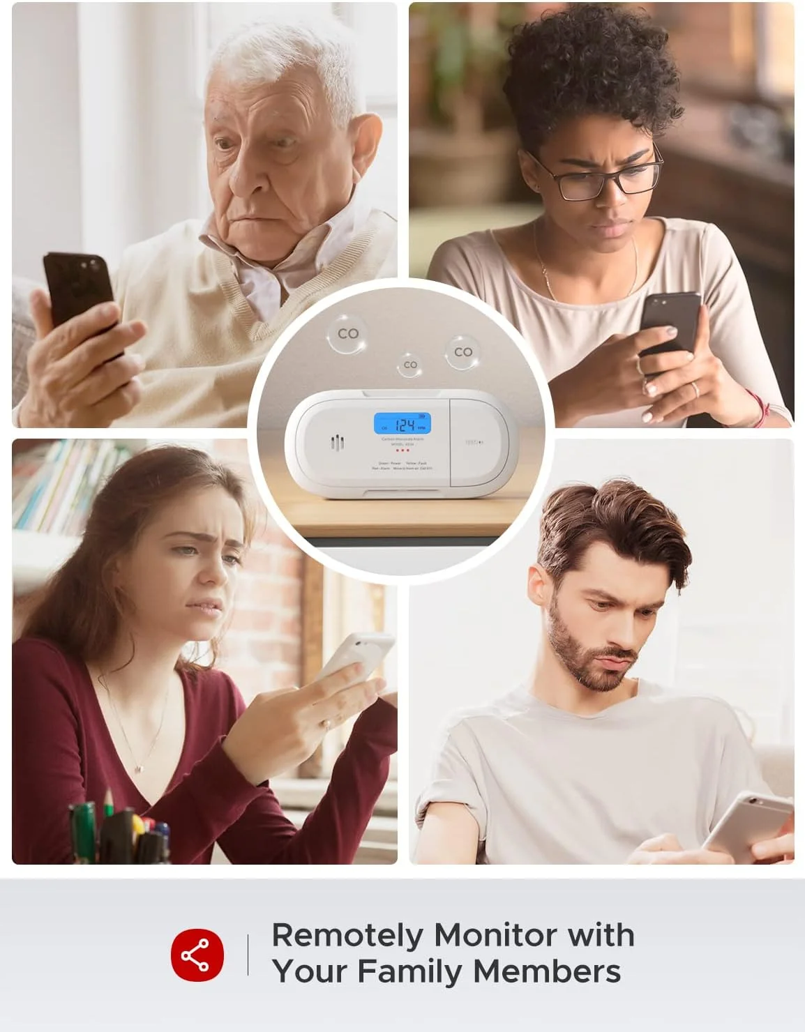 دتکتور مونوکسید کربن هوشمند X-Sense، دتکتور CO وای فای، اعلان‌های فوری از طریق برنامه امنیتی خانه X-Sense، باتری قابل تعویض، XC04-WX