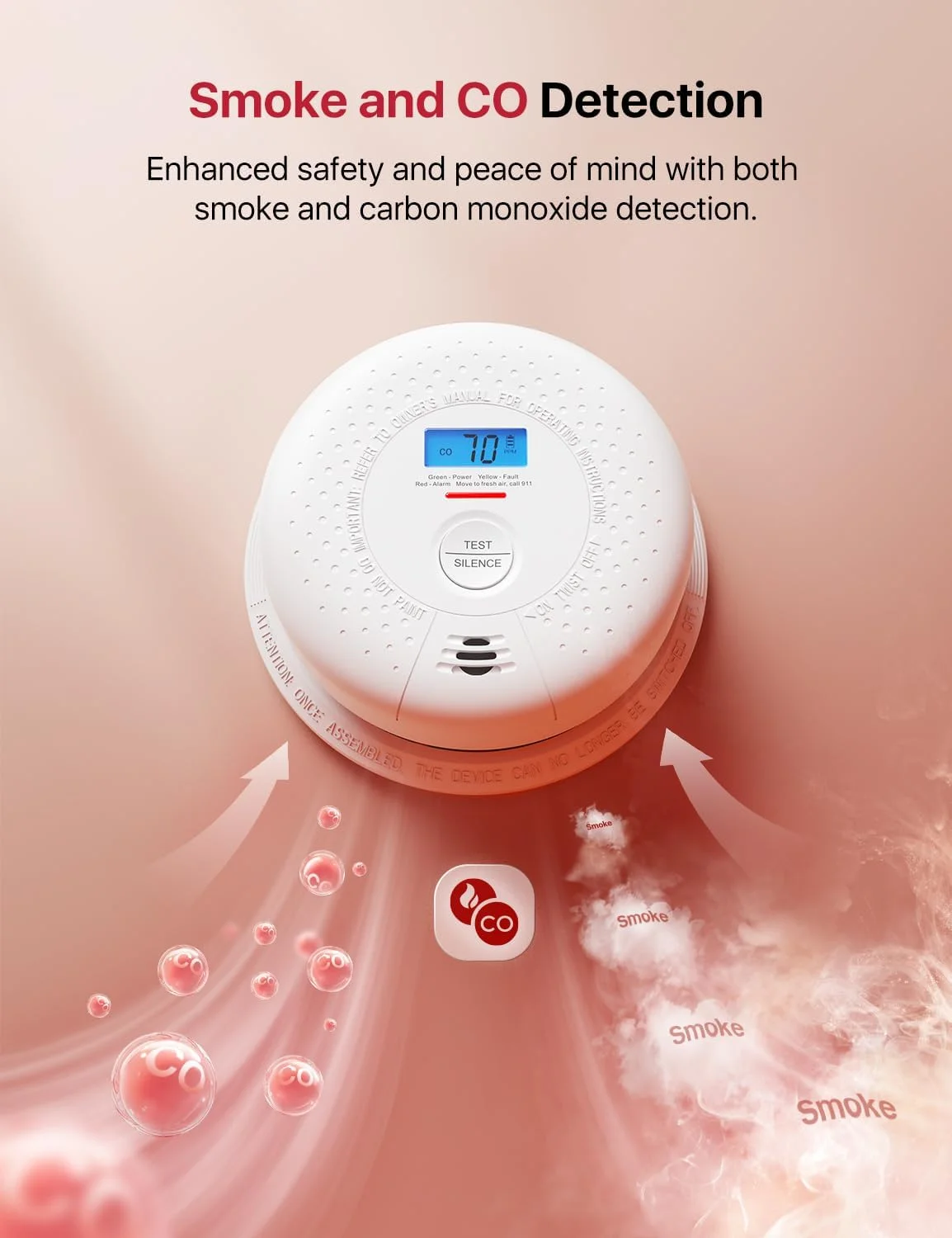 دستگاه ترکیبی تشخیص دود و مونوکسید کربن X-Sense، دستگاه ترکیبی بی‌سیم متصل به هم برای تشخیص دود و مونوکسید کربن با باتری 10 ساله، تا 24 آلارم بی‌سیم X-Sense Link+، مدل SC01-W، بسته‌ی 3 عددی