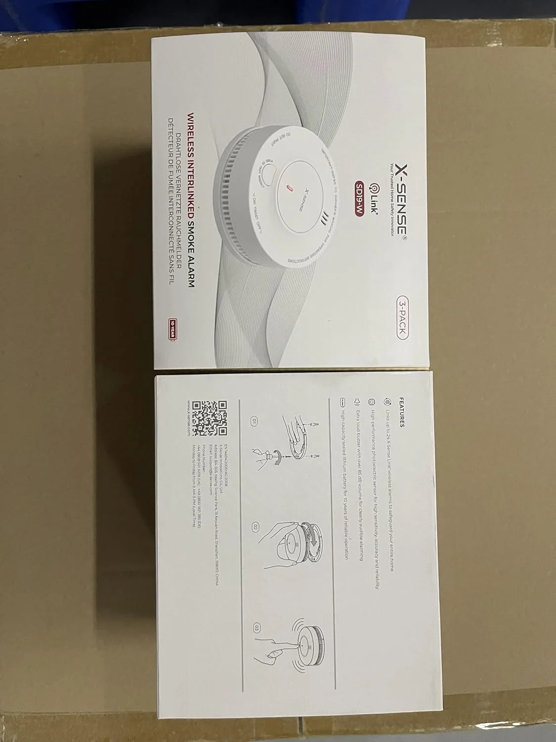 آشکارساز دود شبکه ای X-Sense با باتری 10 ساله، آلارم آتش با کلید قطع صدا، مطابق با استاندارد EN 14604، مدل SD19-W، مجموعه 3 عددی