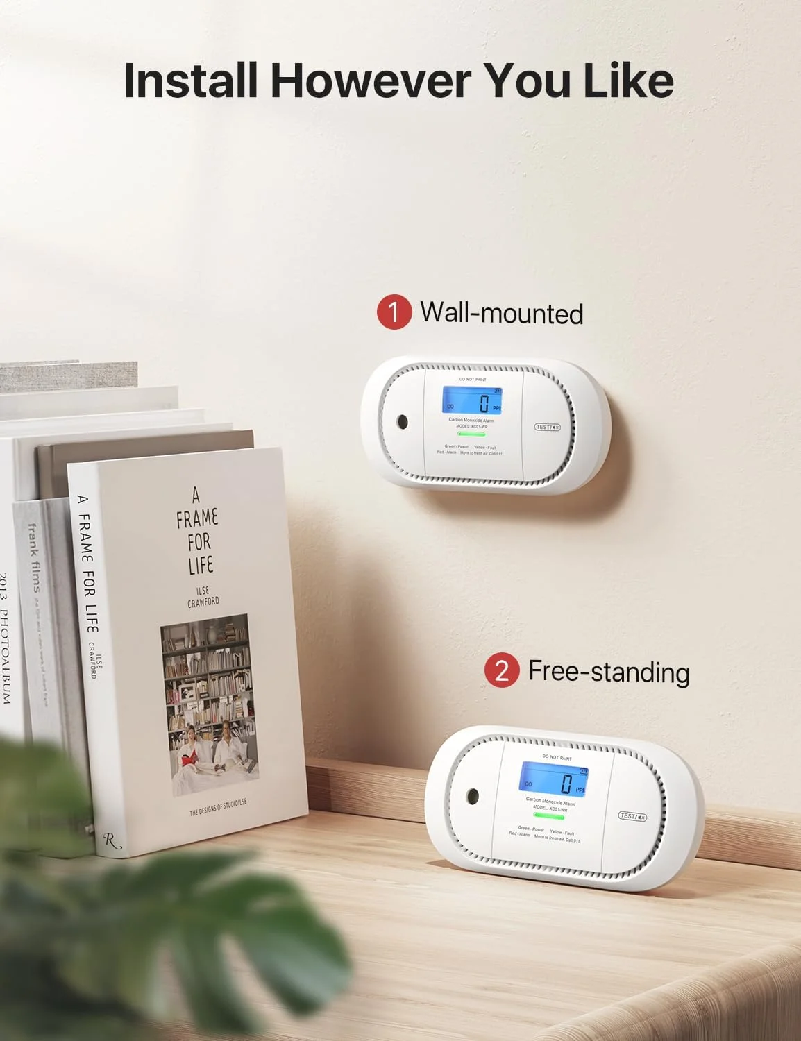 آشکارساز مونوکسید کربن بی سیم X-Sense، آلارم CO با باتری قابل تعویض با نمایشگر دیجیتال و حافظه مقدار پیک، XC01-WR، بسته 2 عددی