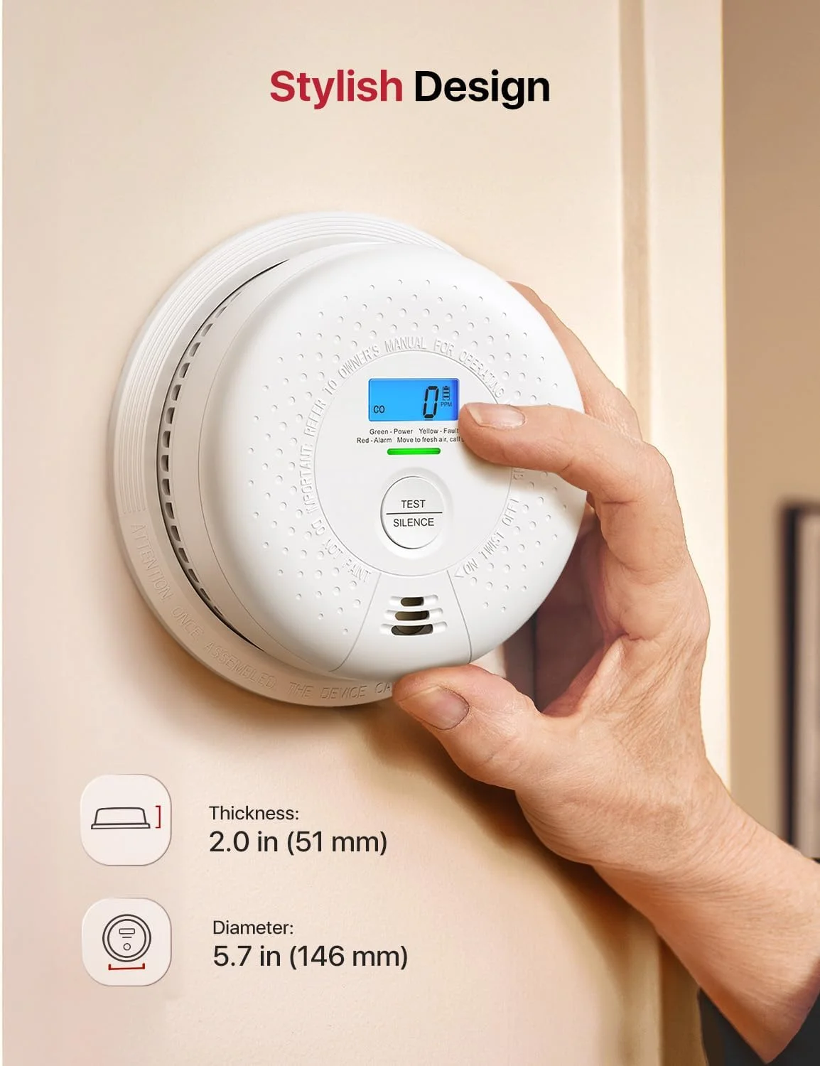 دستگاه ترکیبی تشخیص دود و مونوکسید کربن X-Sense، دستگاه ترکیبی بی‌سیم متصل به هم برای تشخیص دود و مونوکسید کربن با باتری 10 ساله، تا 24 آلارم بی‌سیم X-Sense Link+، مدل SC01-W، بسته‌ی 3 عددی