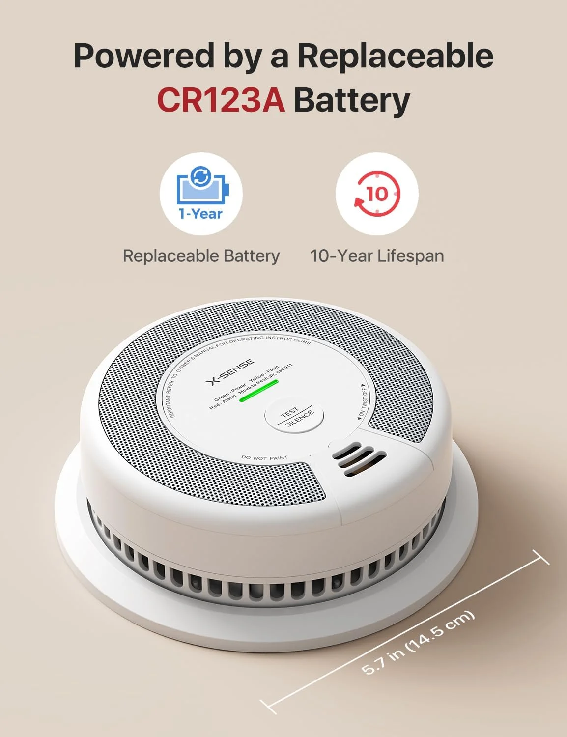 دستگاه ترکیبی تشخیص دود و مونوکسید کربن هوشمند X-Sense با اعلان برنامه بدون هزینه، دستگاه تشخیص دود و مونوکسید کربن با باتری قابل تعویض، مدل SC06-WX، تک عددی
