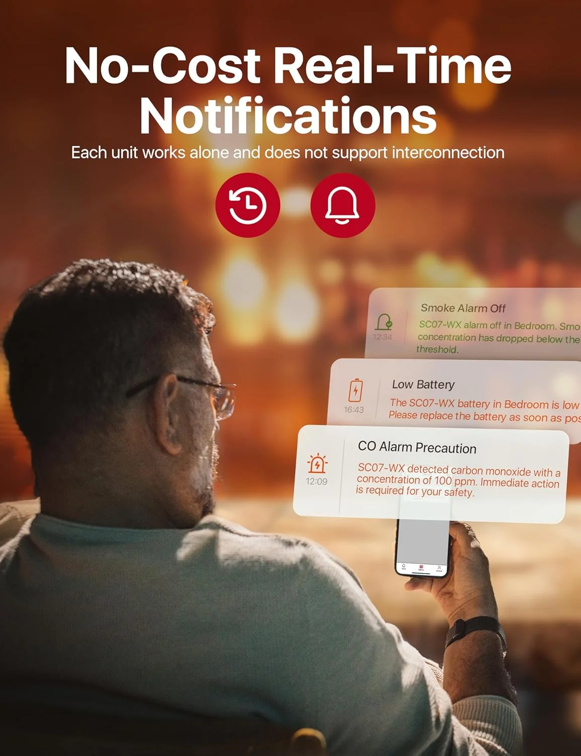 دتکتور دود هوشمند X-Sense، ترکیبی از دتکتور مونوکسید کربن با باتری قابل تعویض، دتکتور دود و مونوکسید کربن Wi-Fi با اعلان‌های برنامه در زمان واقعی، SC07-WX، بسته‌ی 3 عددی