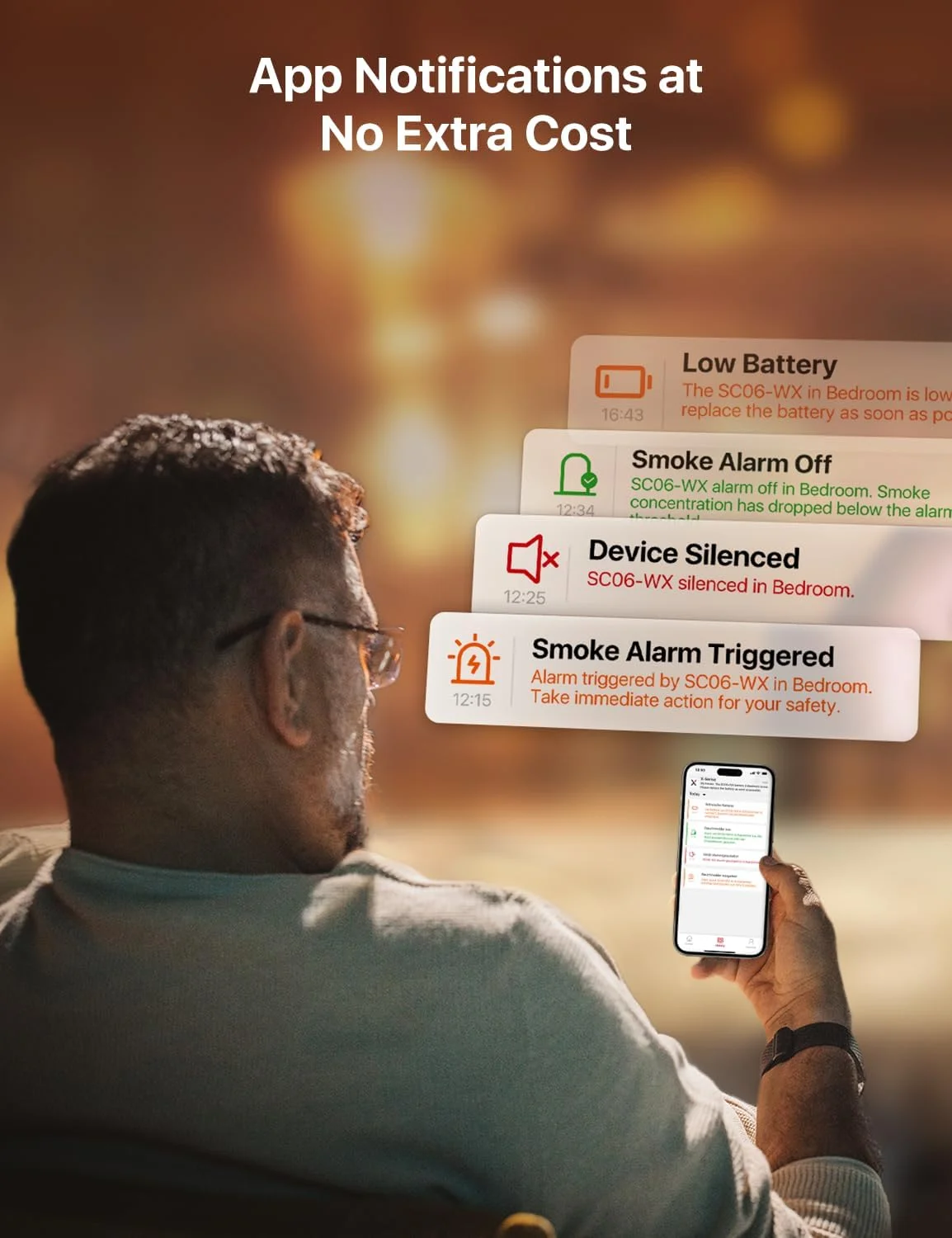 دستگاه ترکیبی تشخیص دود و مونوکسید کربن هوشمند X-Sense با اعلان برنامه بدون هزینه، دستگاه تشخیص دود و مونوکسید کربن با باتری قابل تعویض، مدل SC06-WX، تک عددی