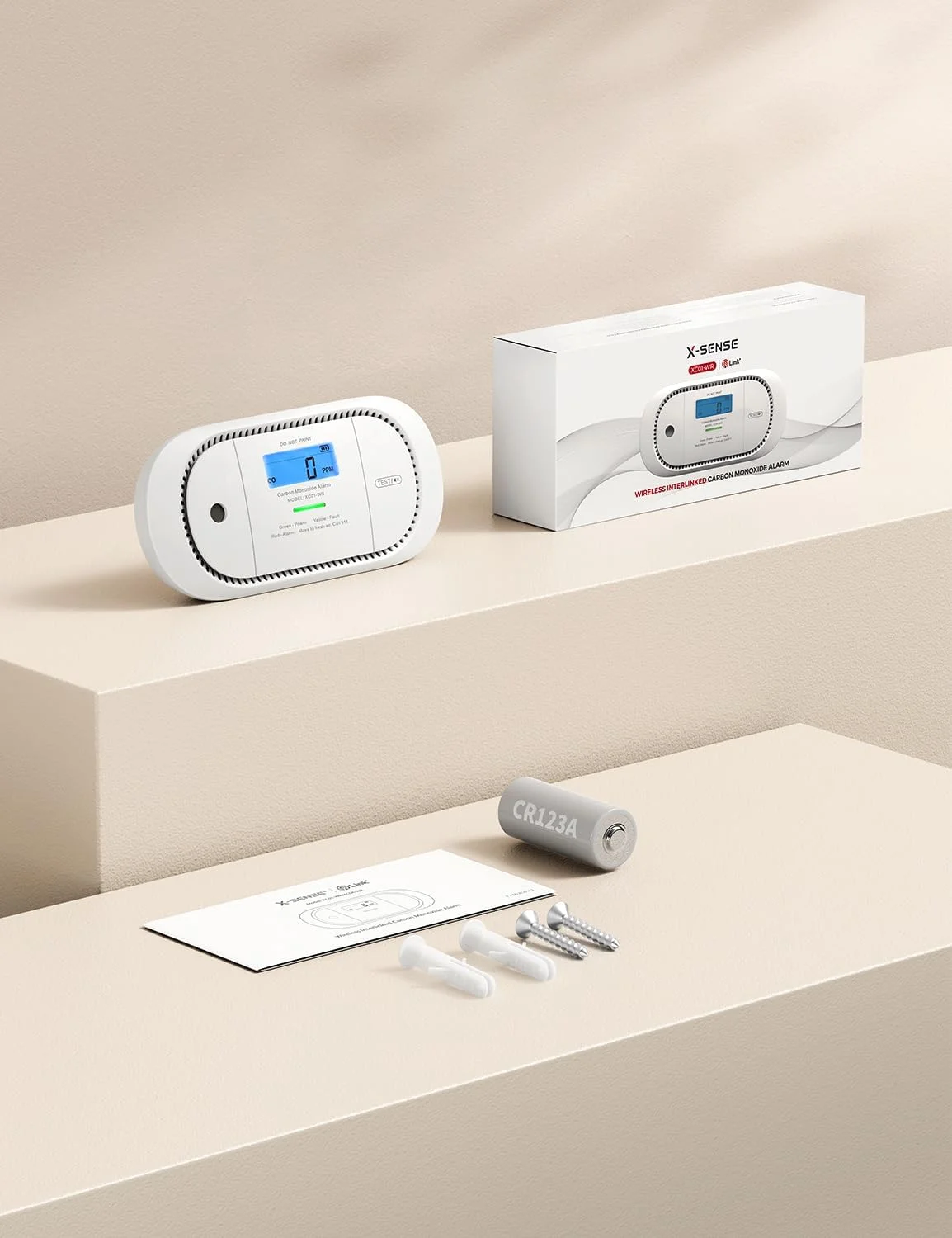 آشکارساز مونوکسید کربن بی سیم X-Sense، آلارم CO با باتری قابل تعویض با نمایشگر دیجیتال و حافظه مقدار پیک، XC01-WR، بسته 2 عددی
