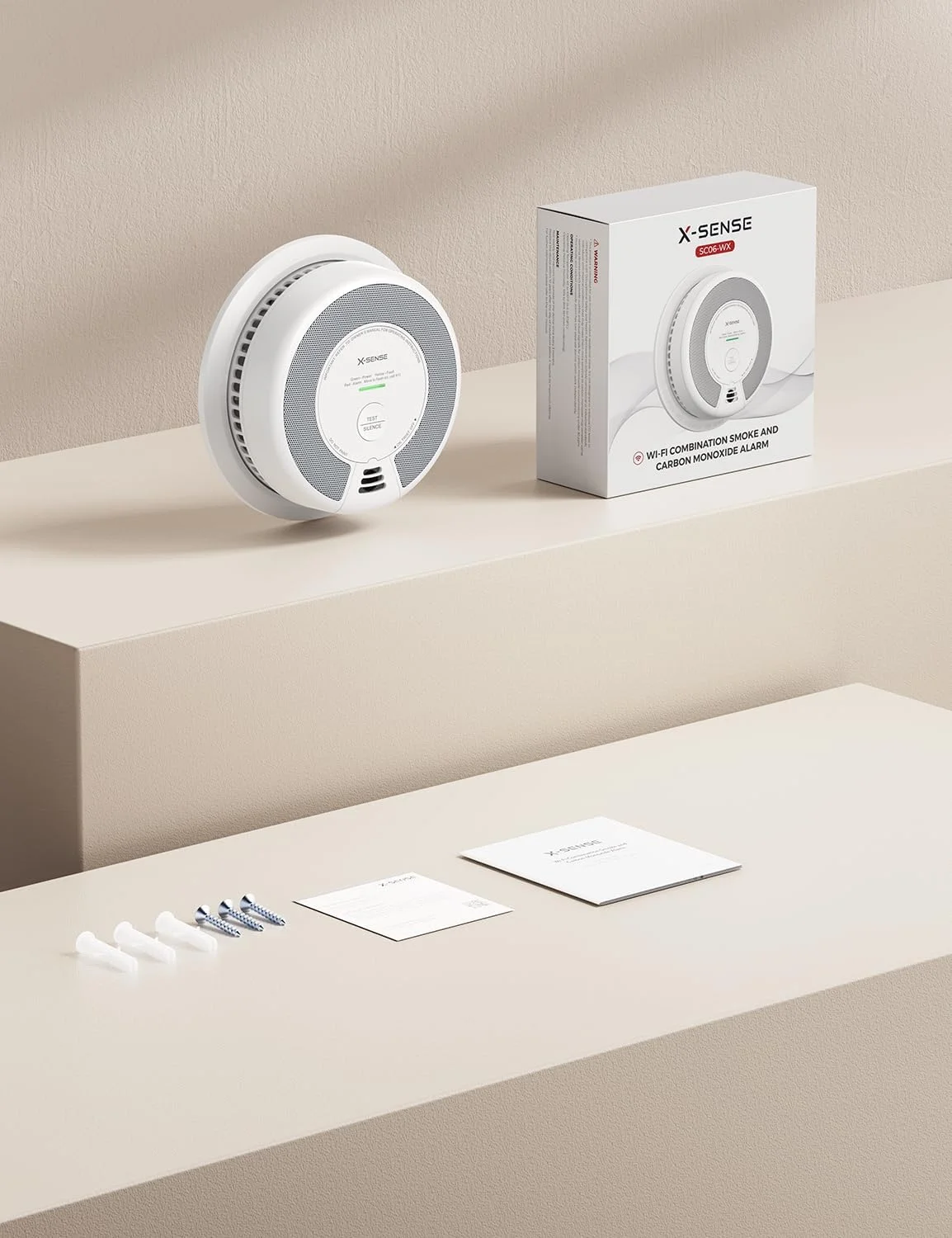 دستگاه ترکیبی تشخیص دود و مونوکسید کربن هوشمند X-Sense با اعلان برنامه بدون هزینه، دستگاه تشخیص دود و مونوکسید کربن با باتری قابل تعویض، مدل SC06-WX، تک عددی