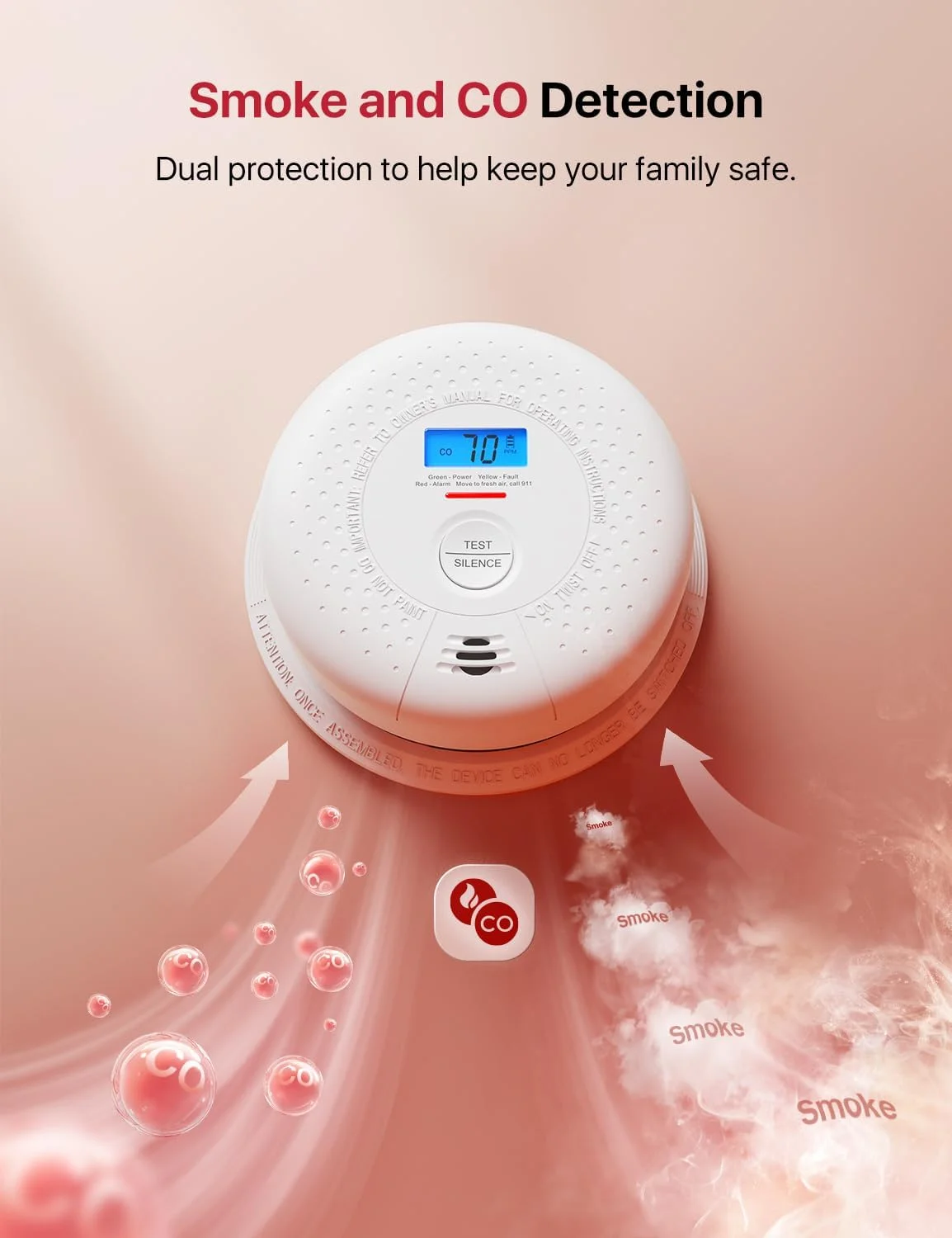 X-Sense Smoke Detector Carbon Monoxide Detector Combo, 10-Year Battery Smoke Detector with Display, Standalone Model SC01, Single Pack