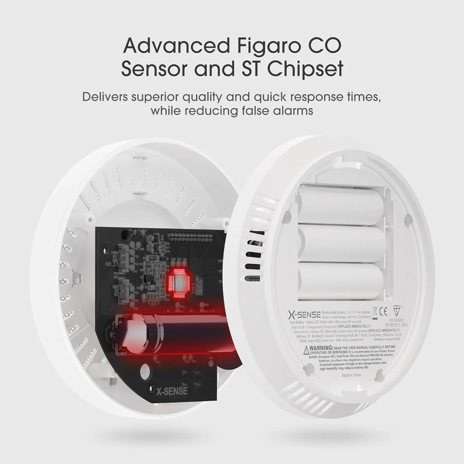 دتکتور مونوکسید کربن X-Sense با عمر 10 ساله، دتکتور آلارم CO با باتری قابل تعویض و نمایشگر دیجیتال، مدل CO03D