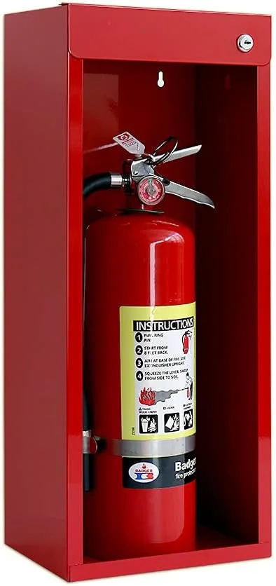 Windy City Cabinet Fire Extinguisher | Wall & Surface Mount Steel | Holds 5 Pound and 10 Pound | No Door with Break Glass Version, Red | Fire Extinguisher Not Included