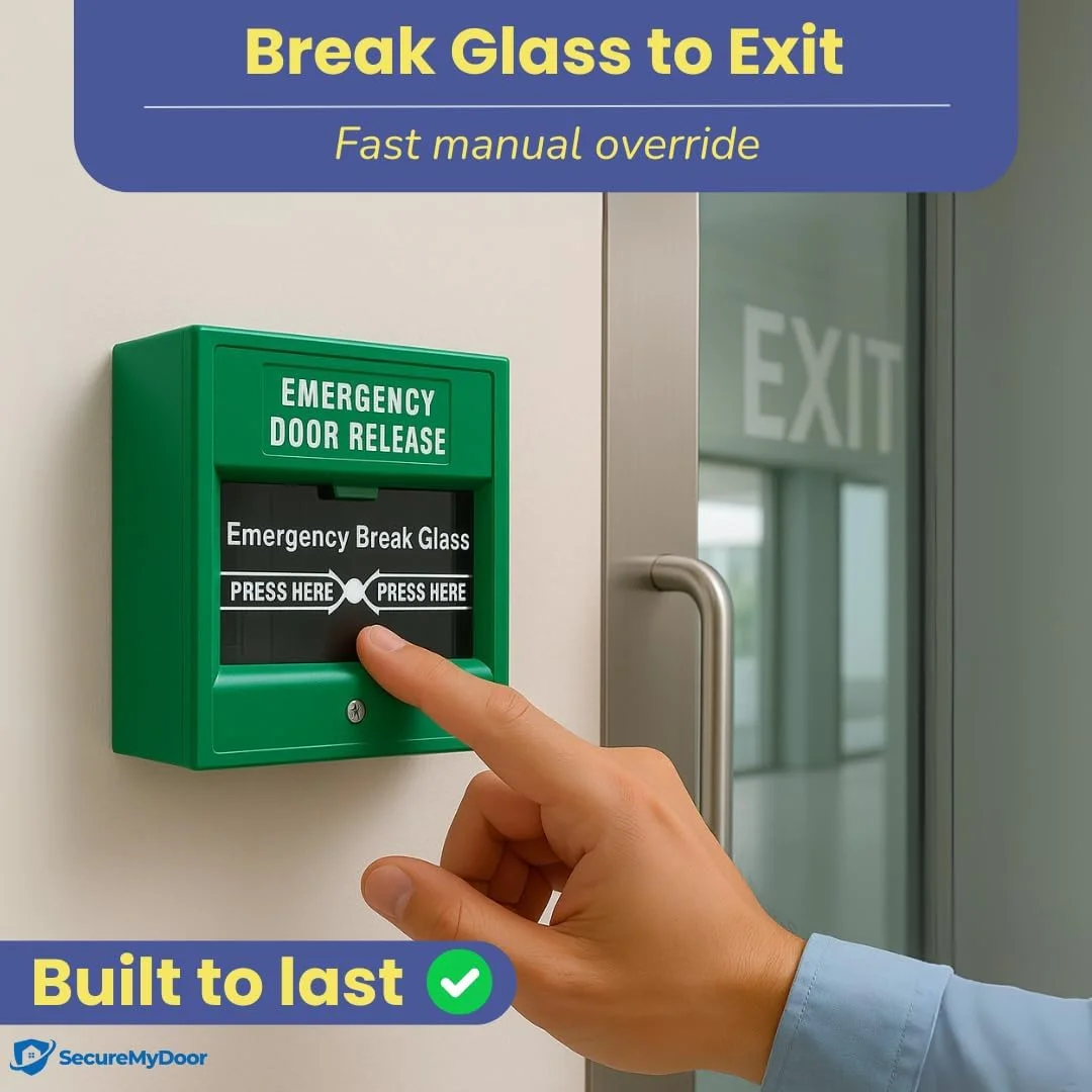 نقطه شکست شیشه ای رهاسازی اضطراری درب SecureMyDoor | نصب سطحی پلاستیکی سبز | لغو دستی دو قطبی برای کنترل دسترسی قفل های مغناطیسی | ایده آل برای ساختمان های تجاری و مسکونی نقطه شکست شیشه ای رهاسازی اضطراری درب SecureMyDoor | نصب سطحی پلاستیکی سبز | لغو دستی دو قطبی برای کنترل دسترسی قفل های مغناطیسی | ایده آل برای ساختمان های تجاری و مسکونی