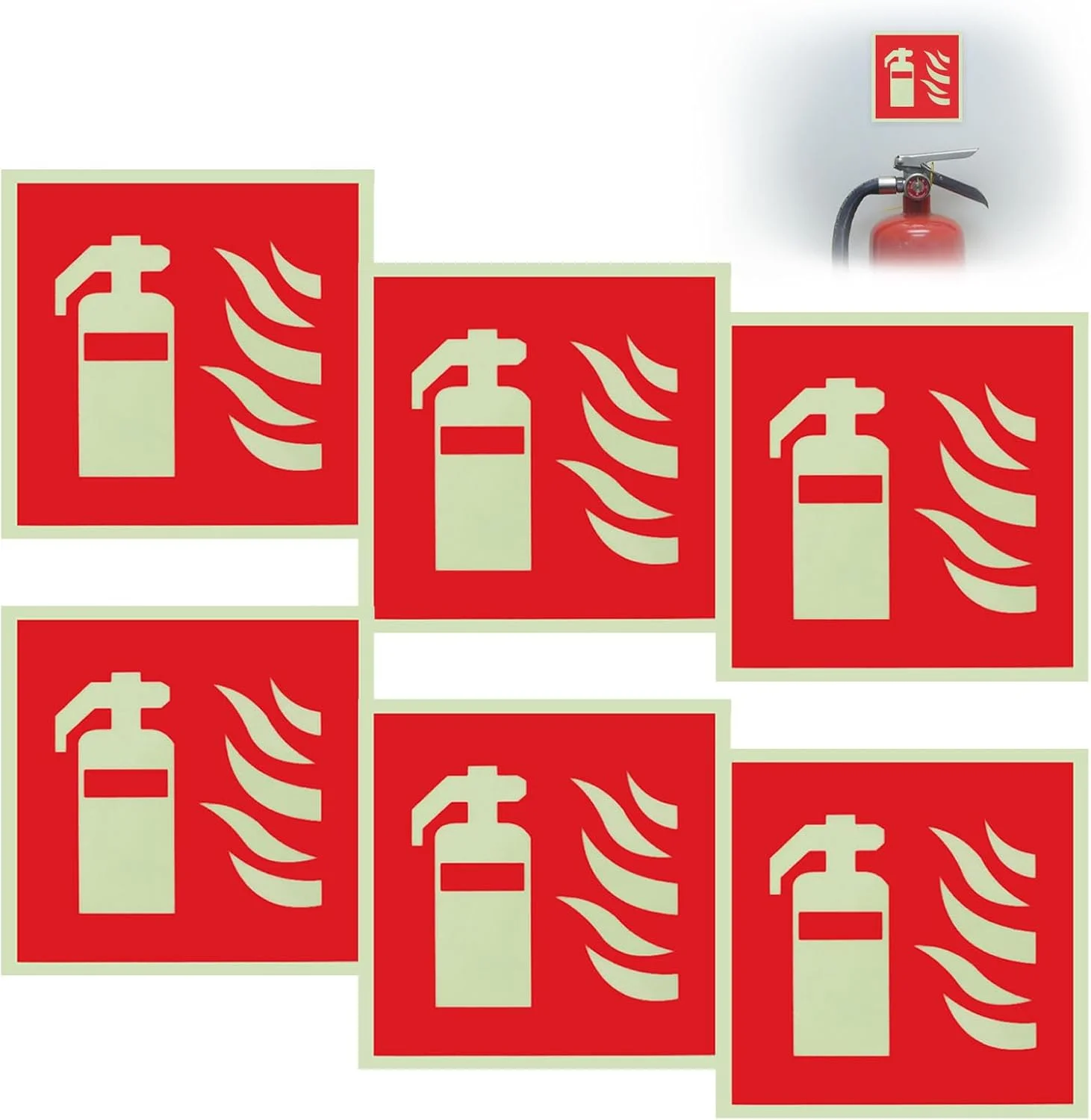 بسته 6 عددی برچسب آتش نشانی PVC خود چسب، علامت آتش نشانی با نورافشانی بسیار قوی، رنگ سیگنال شفاف 15x15، علامت آتش نشانی با چسبندگی قوی