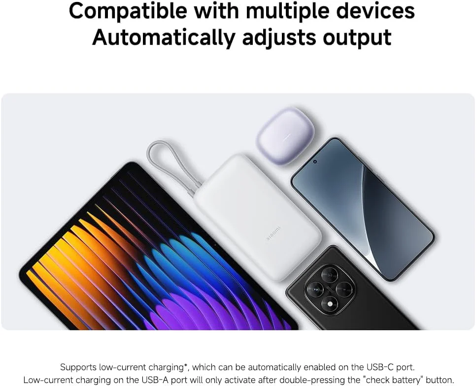 پاوربانک 20000 میلی آمپر ساعتی شیائومی 22.5 واتی (کابل یکپارچه) خاکستری روشن