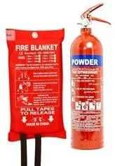 کپسول آتش نشانی پودر خشک 2 کیلوگرمی و پتوی اطفاء حریق مناسب برای: خانه ها، دفاتر، ساختمان ها، انبارها، مزارع، کارگاه های نجاری و غیره