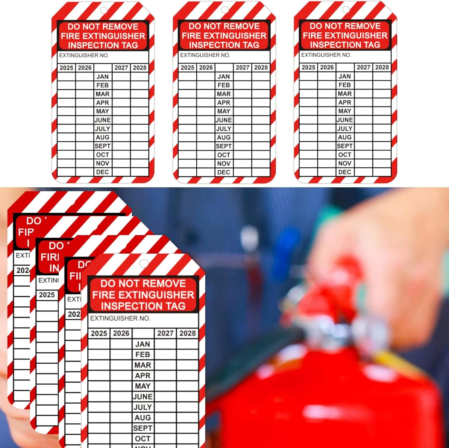 برچسب های بازرسی ماهانه کپسول آتش نشانی رزین پاپ، ثبت سوابق 2024-2027، برچسب های بازرسی 4 ساله کپسول آتش نشانی، اندازه 8.25x14.6 سانتیمتر، برچسب ثبت شارژ و بازرسی کپسول آتش نشانی، 25 عدد