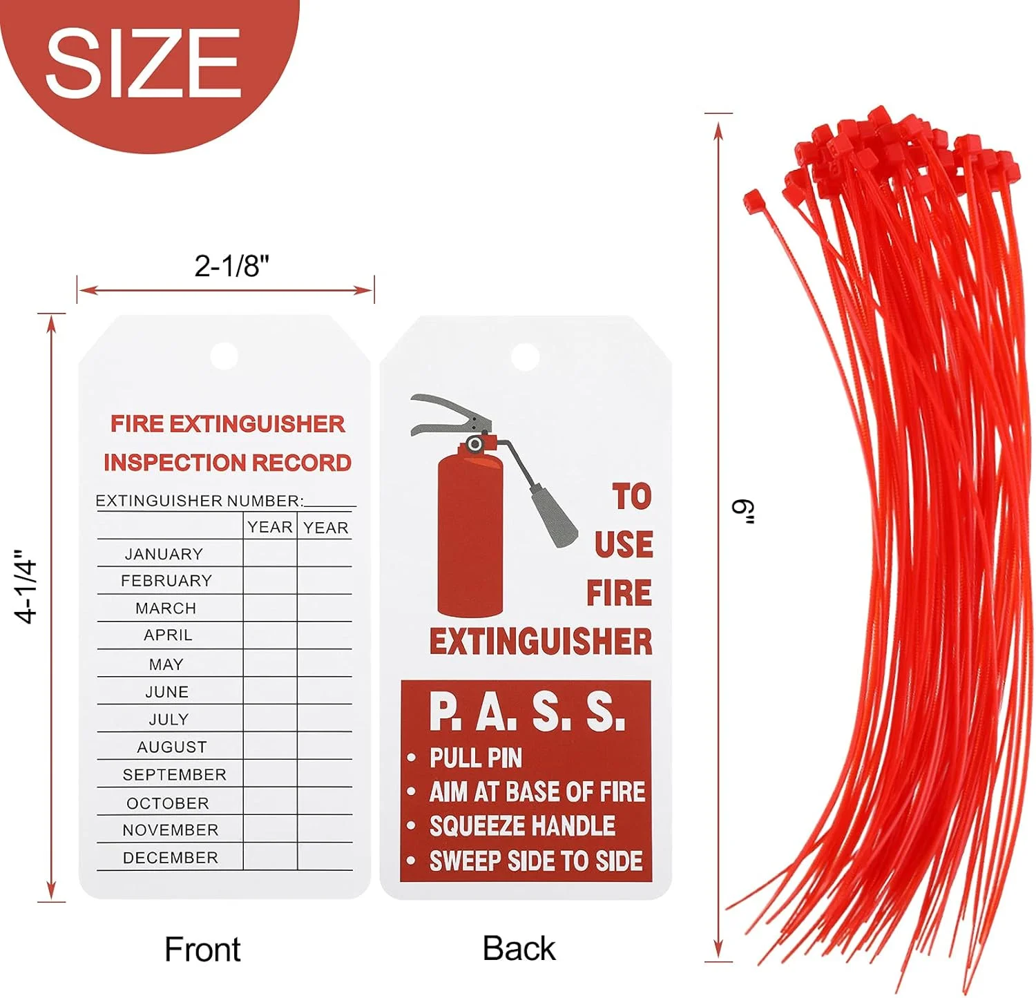 برچسب های کپسول آتش نشانی Outus با بست های سیمی قابل تنظیم، برچسب ثبت شارژ و بازرسی کپسول آتش نشانی برای کپسول های آتش نشانی داخلی و خارجی، 10.7x5.3 سانتی متر (50 ست)