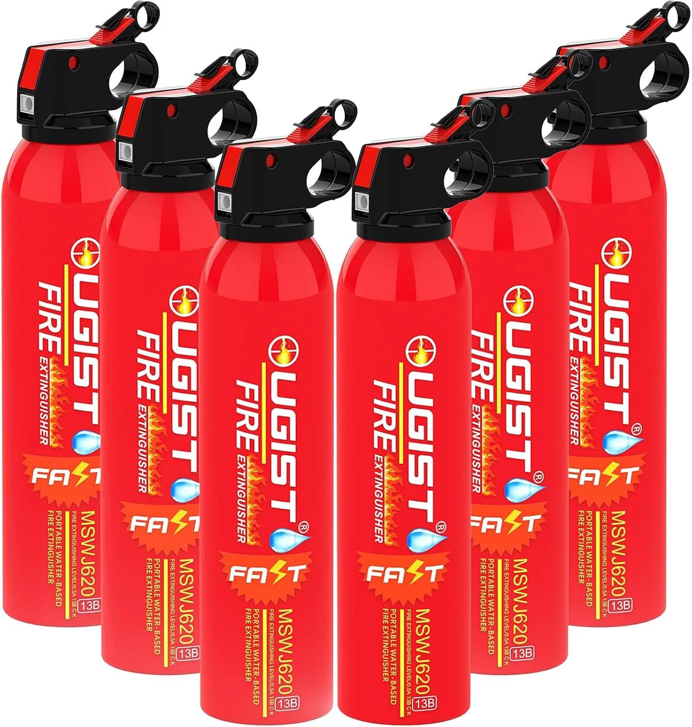 مجموعه 6 عددی خاموش کننده آتش اوگیست با پایه - خاموش کننده های آتش 4 در 1 برای خانه/خودرو/آشپزخانه، خاموش کننده های آتش قابل حمل بر پایه آب دسته A، B، C، K (620 میلی لیتر)