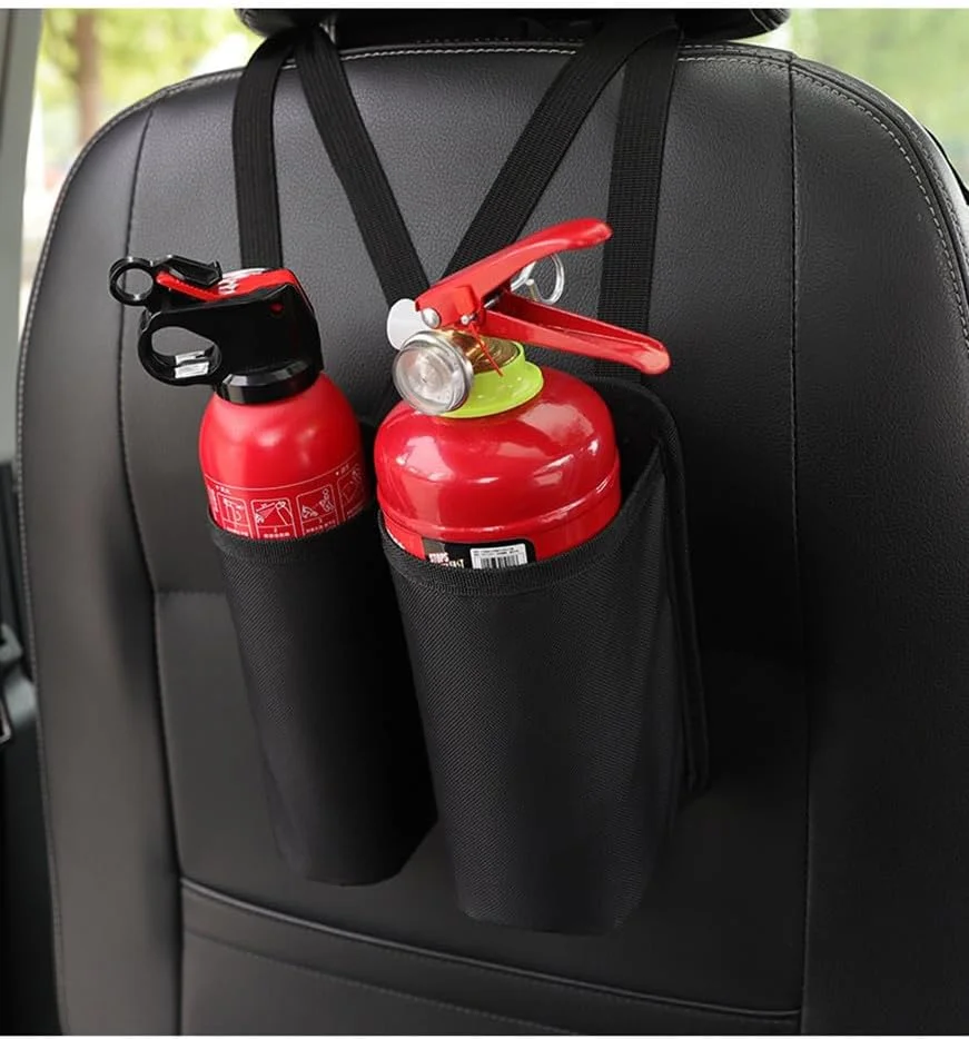 نگهدارنده کپسول آتش نشانی خودرو NXqilixiang، پایه کپسول آتش نشانی، کیف نگهداری لیوان آب، کیف نگهداری نصب شده برای پشت صندلی خودرو، نصب آسان، کیف آتش نشانی چند منظوره و قوی (2 عدد)