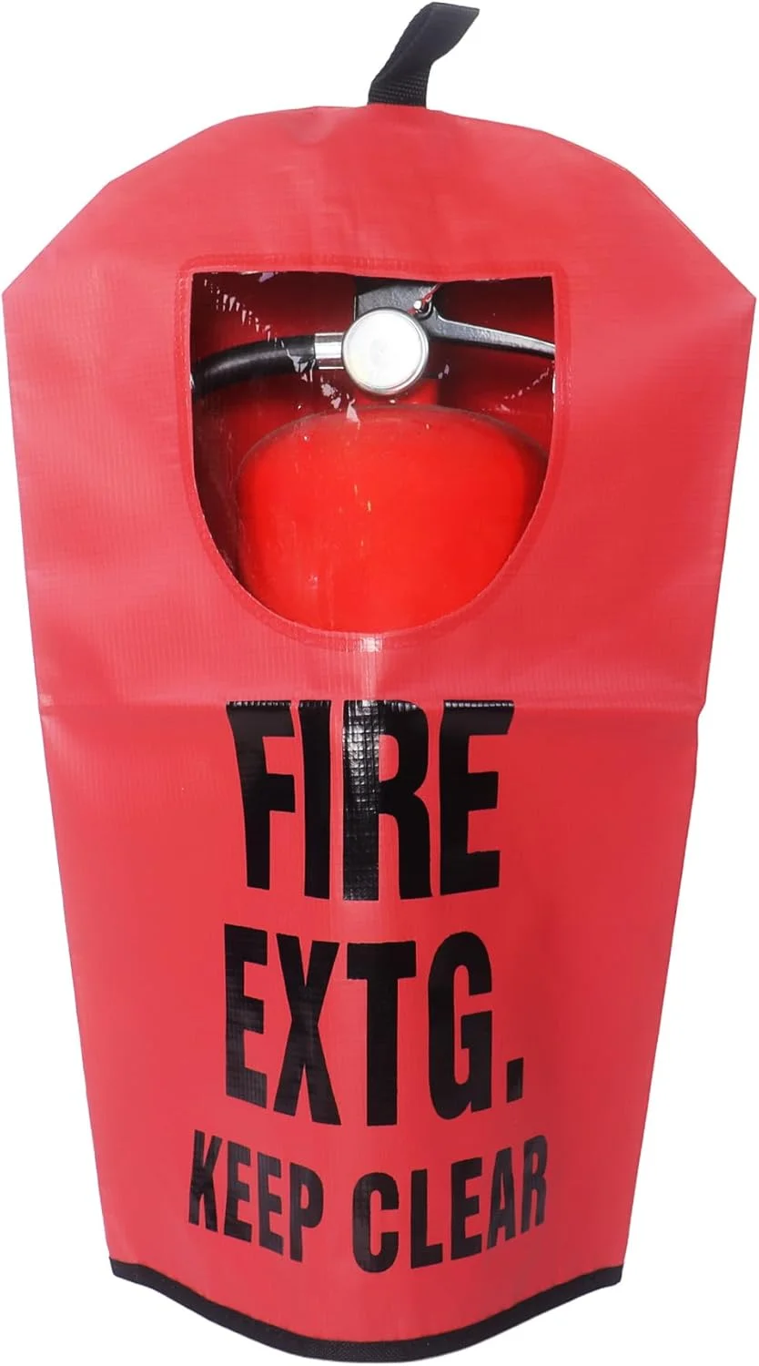 روکش کپسول آتش نشانی Klmnop، بسته 2 عددی، محافظ سنگین کپسول آتش نشانی با پنجره، مقاوم در برابر ساییدگی و خراش، اندازه 30x52 سانتی متر