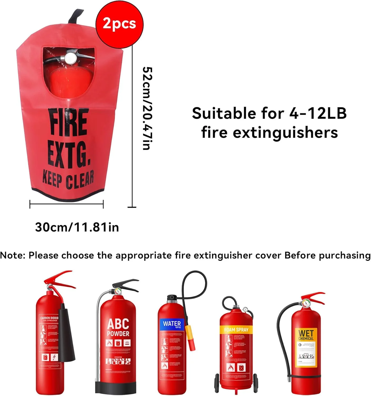 روکش کپسول آتش نشانی Klmnop، بسته 2 عددی، محافظ سنگین کپسول آتش نشانی با پنجره، مقاوم در برابر ساییدگی و خراش، اندازه 30x52 سانتی متر