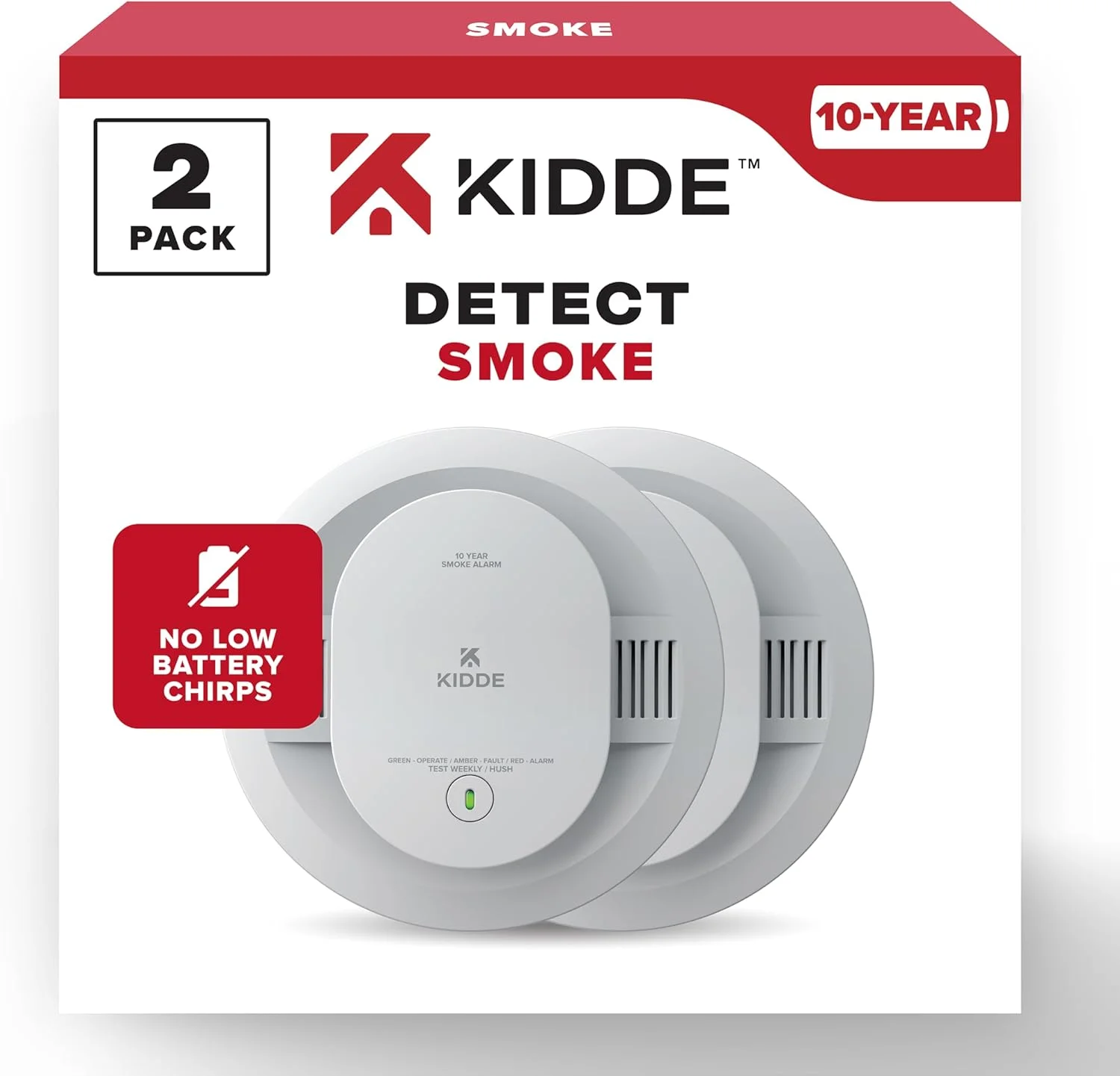 دتکتور دود Kidde، مدل 20SD10، با باتری 10 ساله، نشانگرهای LED، بسته 2 عددی دتکتور دود Kidde، مدل 20SD10، با باتری 10 ساله، نشانگرهای LED، بسته 2 عددی