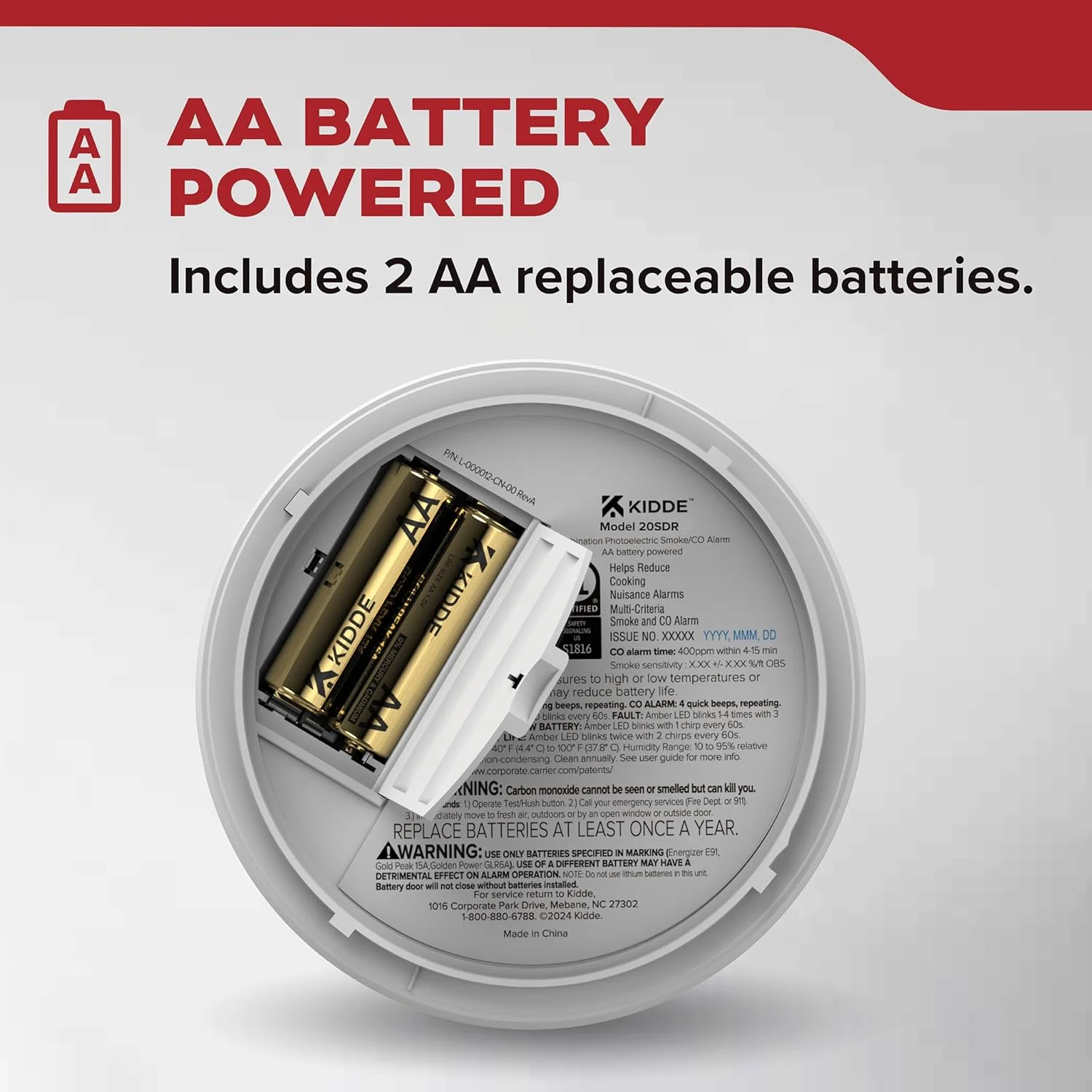 آشکارساز دود Kidde، آلارم دود با باتری AA، نشانگرهای نور هشدار LED