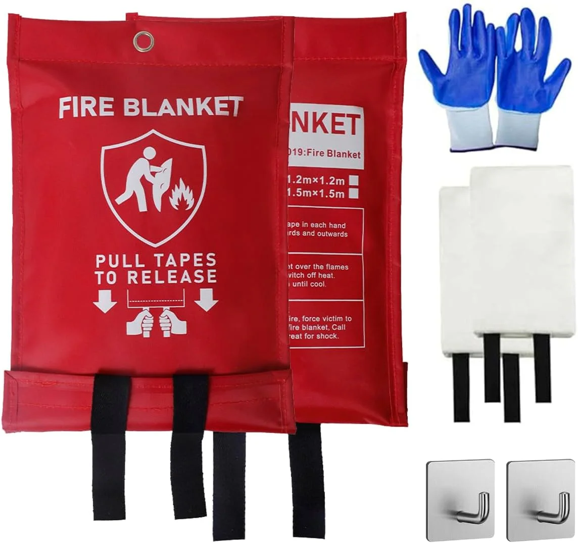 پک 2 عددی پتوی ضد حریق اضطراری JeuRon (100x100 سانتی متر) | ابزار آتش نشانی فایبرگلاس به همراه یک جفت دستکش برای خانه، ماشین، آشپزخانه، کباب پز، دفتر، انبار، کمپینگ و ایمنی چند منظوره پک 2 عددی پتوی ضد حریق اضطراری JeuRon (100x100 سانتی متر) | ابزار آتش نشانی فایبرگلاس به همراه یک جفت دستکش برای خانه، ماشین، آشپزخانه، کباب پز، دفتر، انبار، کمپینگ و ایمنی چند منظوره