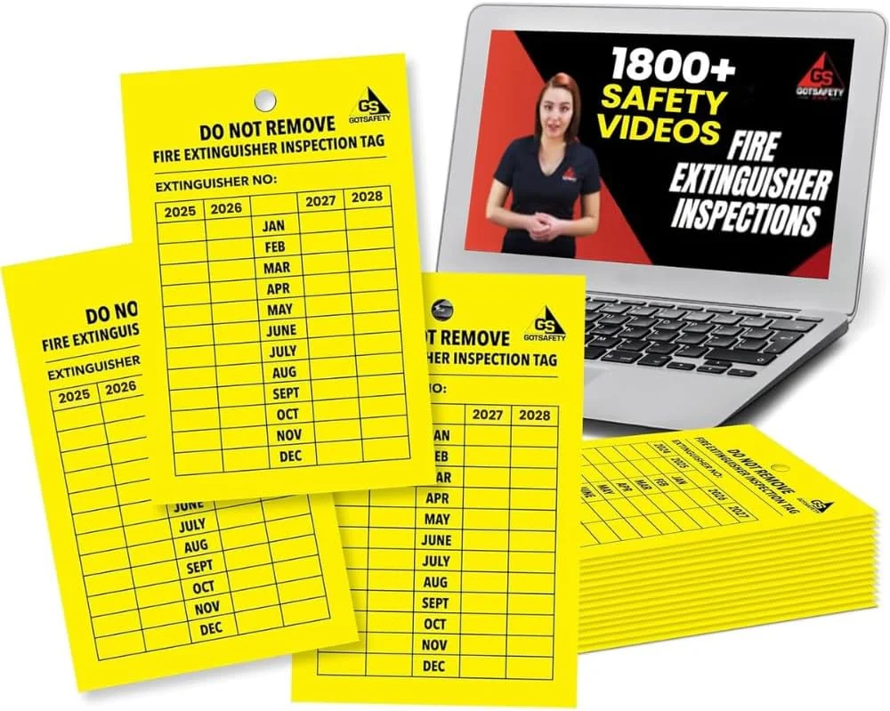 برچسب های بازرسی آتش نشانی 4 ساله GOTSAFETY - [بسته 25 عددی] [2025-2028] برچسب های ماهانه آتش نشانی، مقاوم در برابر اشعه ماوراء بنفش/ضد آب، عملکرد بسیار بادوام و هرگز پاره نمی شوند
