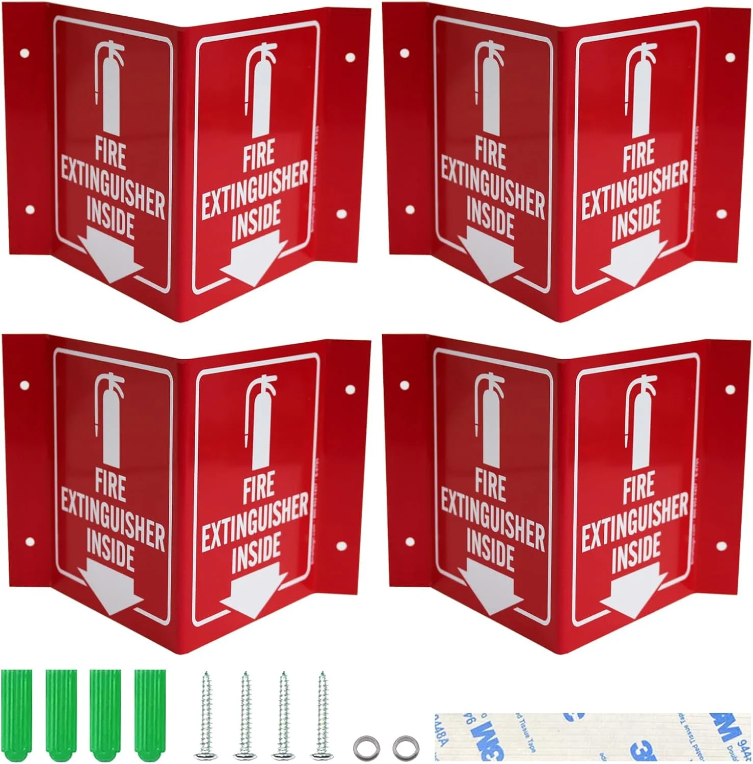 4 عدد تابلوی خاموش کننده آتش هاپلون با فلش رو به پایین، تابلوهای خاموش کننده آتش با سوراخ های نصب از پیش تعیین شده، تابلوی ایمنی آتش نشانی دیواری مناسب برای مکان های عمومی مختلف