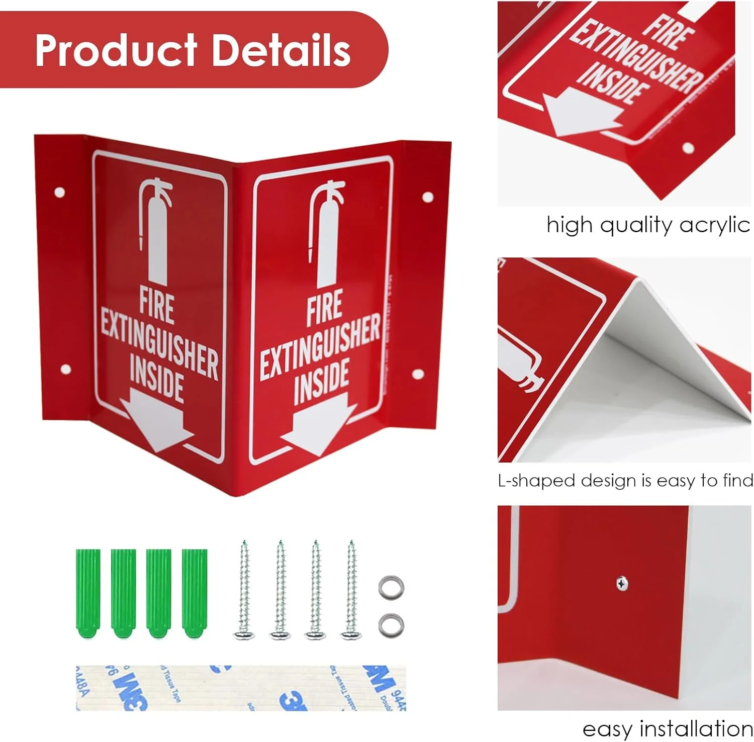 4 عدد تابلوی خاموش کننده آتش هاپلون با فلش رو به پایین، تابلوهای خاموش کننده آتش با سوراخ های نصب از پیش تعیین شده، تابلوی ایمنی آتش نشانی دیواری مناسب برای مکان های عمومی مختلف