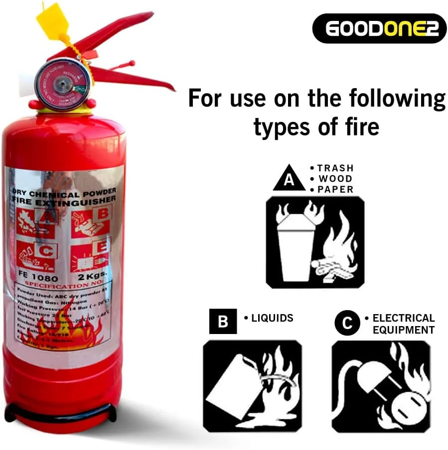 خاموش کننده آتش 2 کیلوگرمی GOODONE2 با پودر شیمیایی خشک، بسیار ایمن و با عمر طولانی، خواص عایق بسیار خوب، کاربری و استفاده آسان (2 کیلوگرم، بسته 1 عددی)