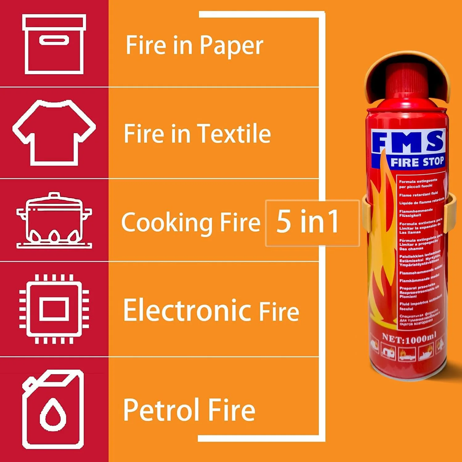 اسپری آتش نشانی 1000 میلی لیتری GOODONE2، خاموش کننده آتش خودرو، اسپری آتش نشانی 5 در 1 برای ایمنی، اسپری خاموش کننده بر پایه آب، برای خانه، آشپزخانه، خودرو، گاراژ، قایق، حمل آسان (1000 میلی لیتر، بسته 1 عددی)